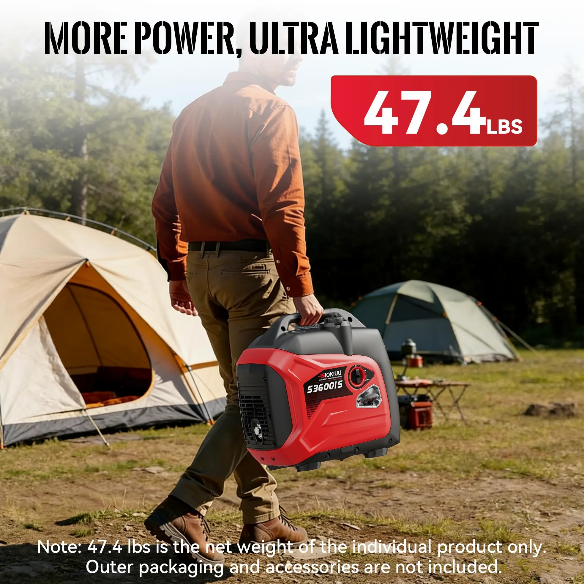 Generador portátil de 3600 W, generador inversor súper silencioso, ultraligero para respaldo del hogar, campamento al aire libre, protección de sensor de CO, EPA, modo ECO