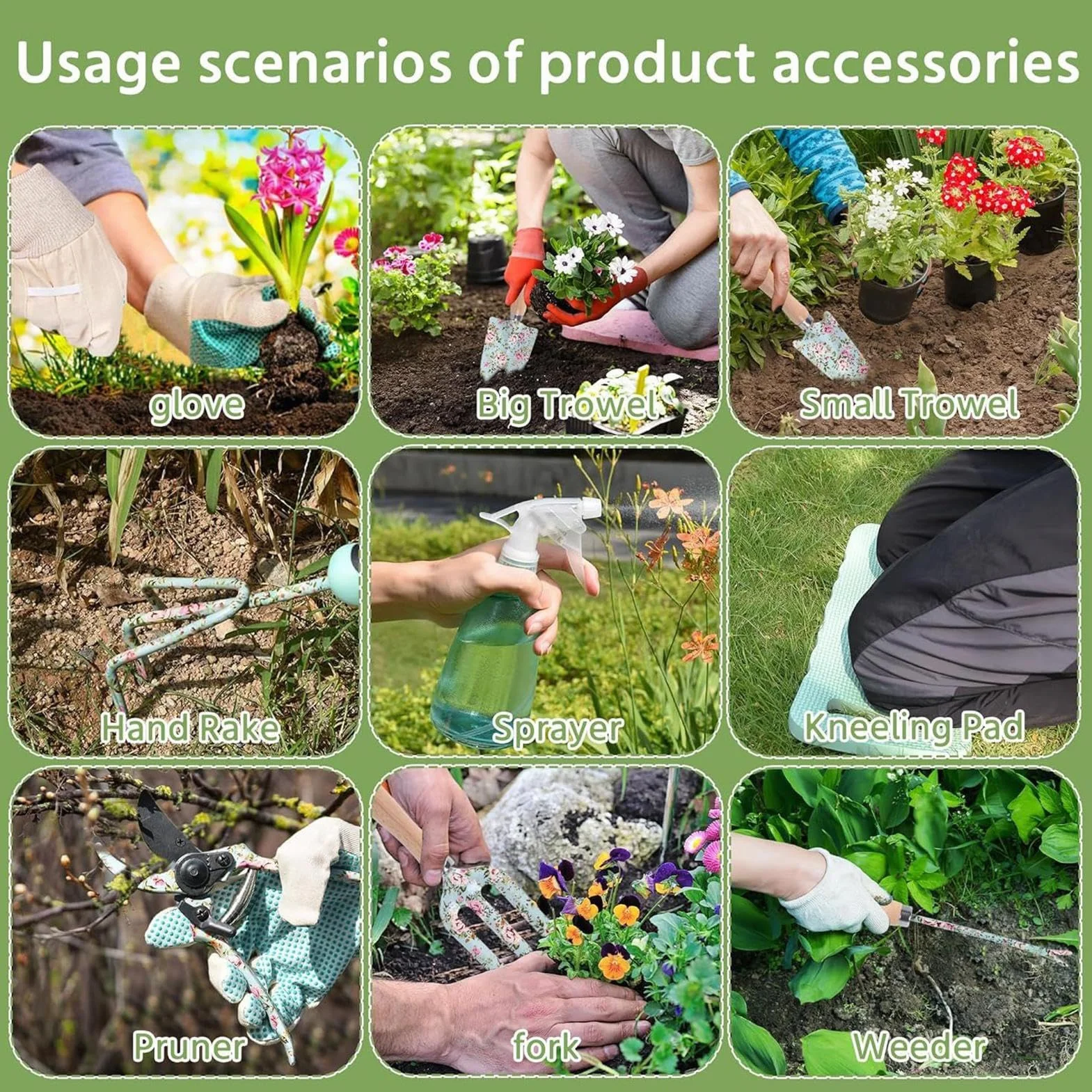 Juego De Herramientas De Jardinería, 10 Piezas Kit Jardineria Diseño De Rosas con Herramientas De Almacenamiento, Fabricado En Acero Inoxidable, Ideal para Mujeres Y Hombres
