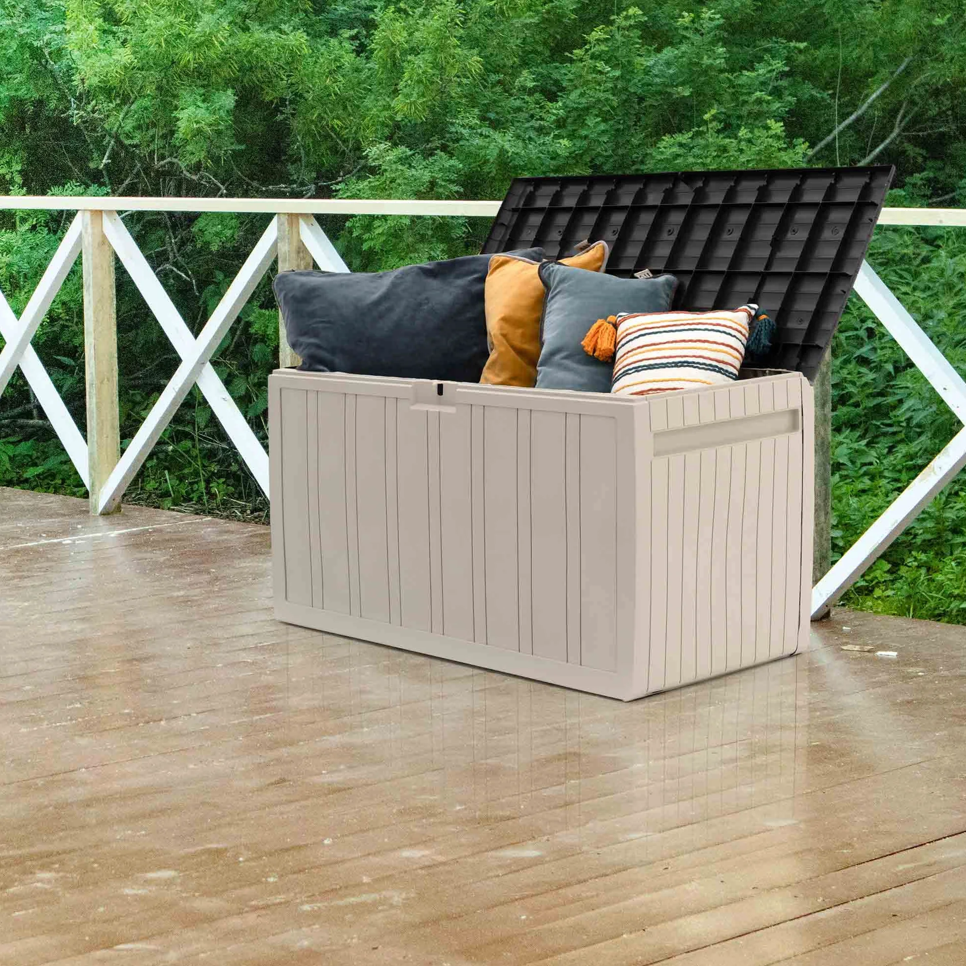 Gardiun Baúl de Almacenaje Top 117x45,5x57,50 cm 270L Montaje en Clic | Fabricado en Resina | Sistema de Cierre para Candado | Diseño Bicolor