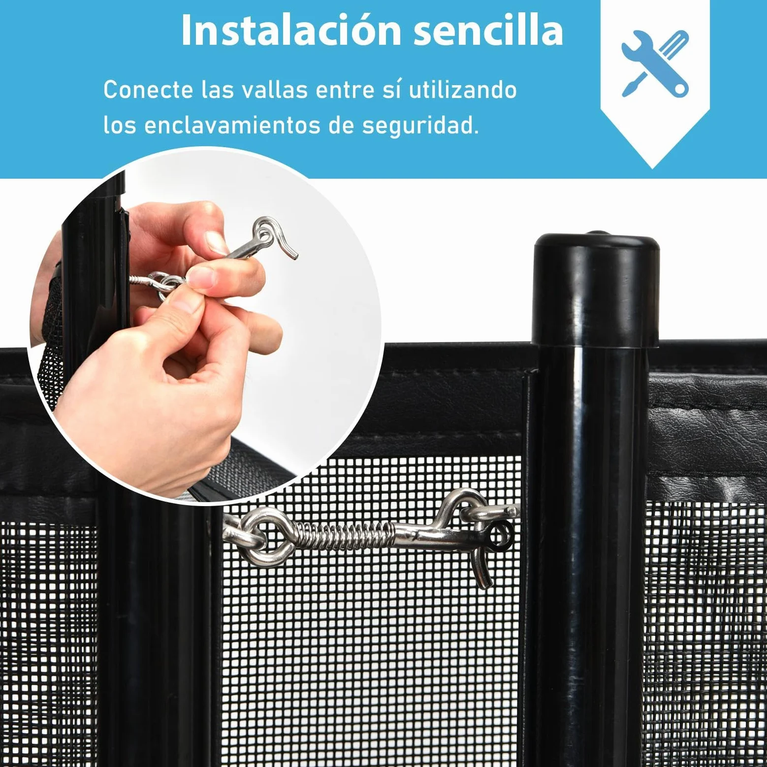 SOARS 360 x 125 cm Valla de Seguridad para Piscinas, Valla de protección de piscina de 4 piezas plegable, con pies de acero inoxidable & plantilla para taladrar, Protección para Niños y Mascotas