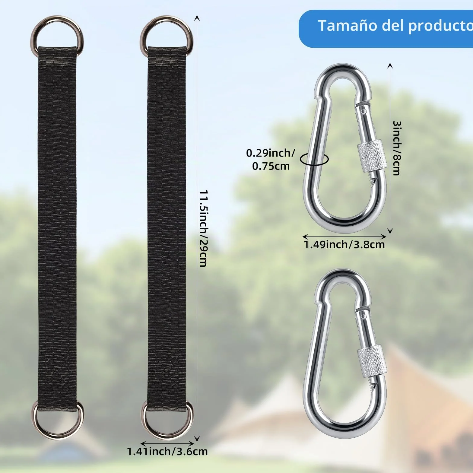 Kit de Correas para Colgar, 2 Piezas Correas de Hamaca con 2 Mosquetón y Anillos en D, Hamaca Correas árbol para Columpios hamacas