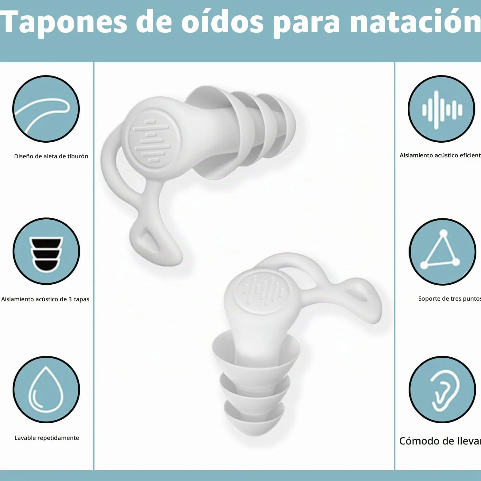 Tapones Oidos Silicona Natacion para Adulto, 2 Pares