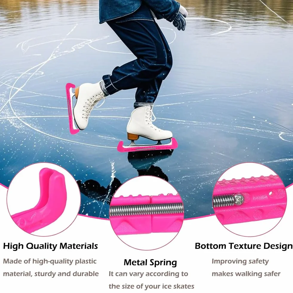 LightBeacon 1 Par de Protectores de Patines de Hielo Ajustables, Protecciones de Hoja para Patinaje Artístico, Rosa
