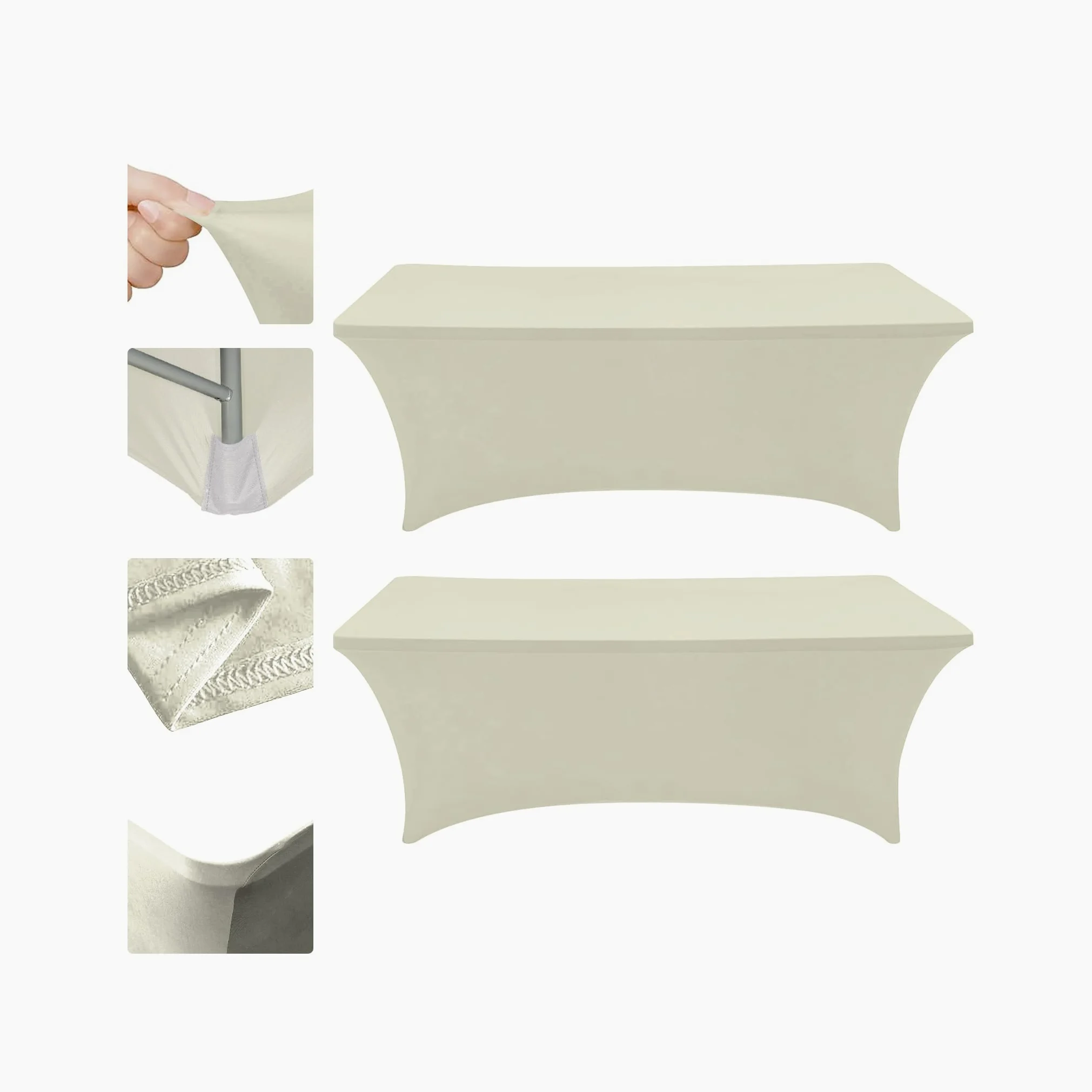 Eurmax USA - Mantel rectangular ajustable de elastano de 6 pies, decoración de mesa de boda, evento, patio, mesa plegable de 6 pies (marfil, paquete de 2)
