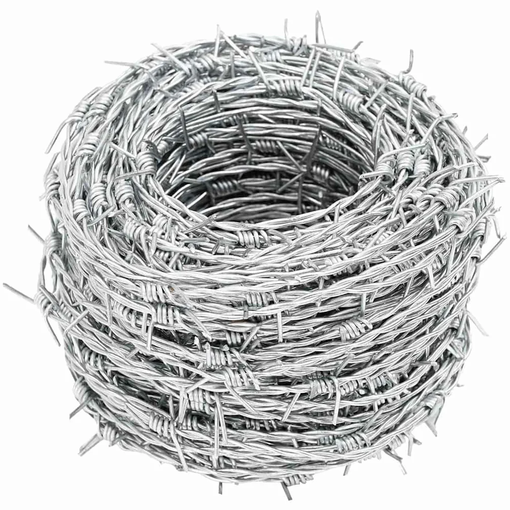 Alambre de púas de 500 m, rollo de alambre de acero galvanizado, diámetro de 1,6 mm, 2 hilos, 4 puntas, distancia entre espinas de 100 mm, para jardín, valla de pasto, protección para plantas