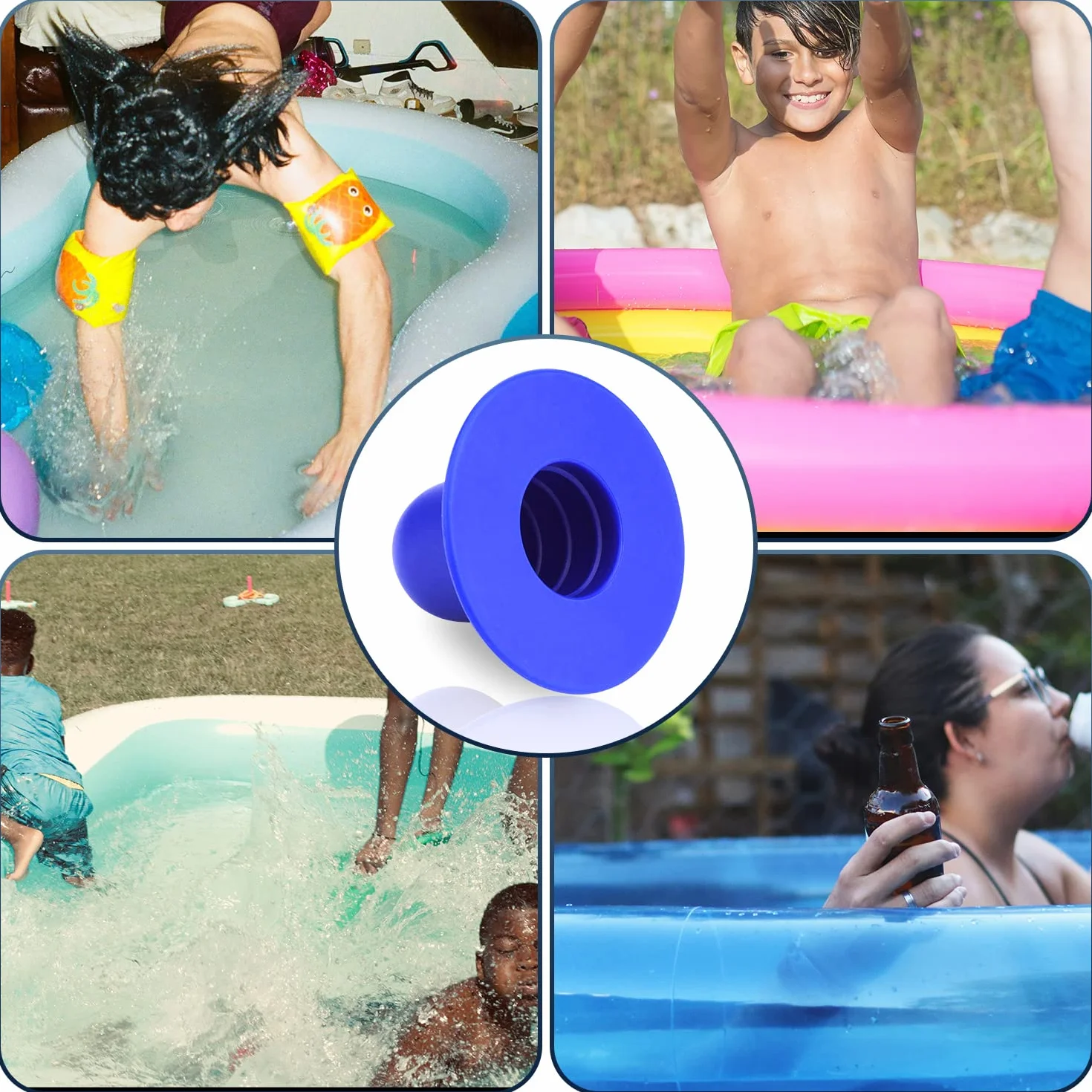 KINBOM Tapón de Piscina, Compatible con y Bestway, Tapón de Tapón de Orificio de Colador de Bomba de Filtro Tapón de Goma para Piscinas sobre el Suelo (2 Piezas, Azul)