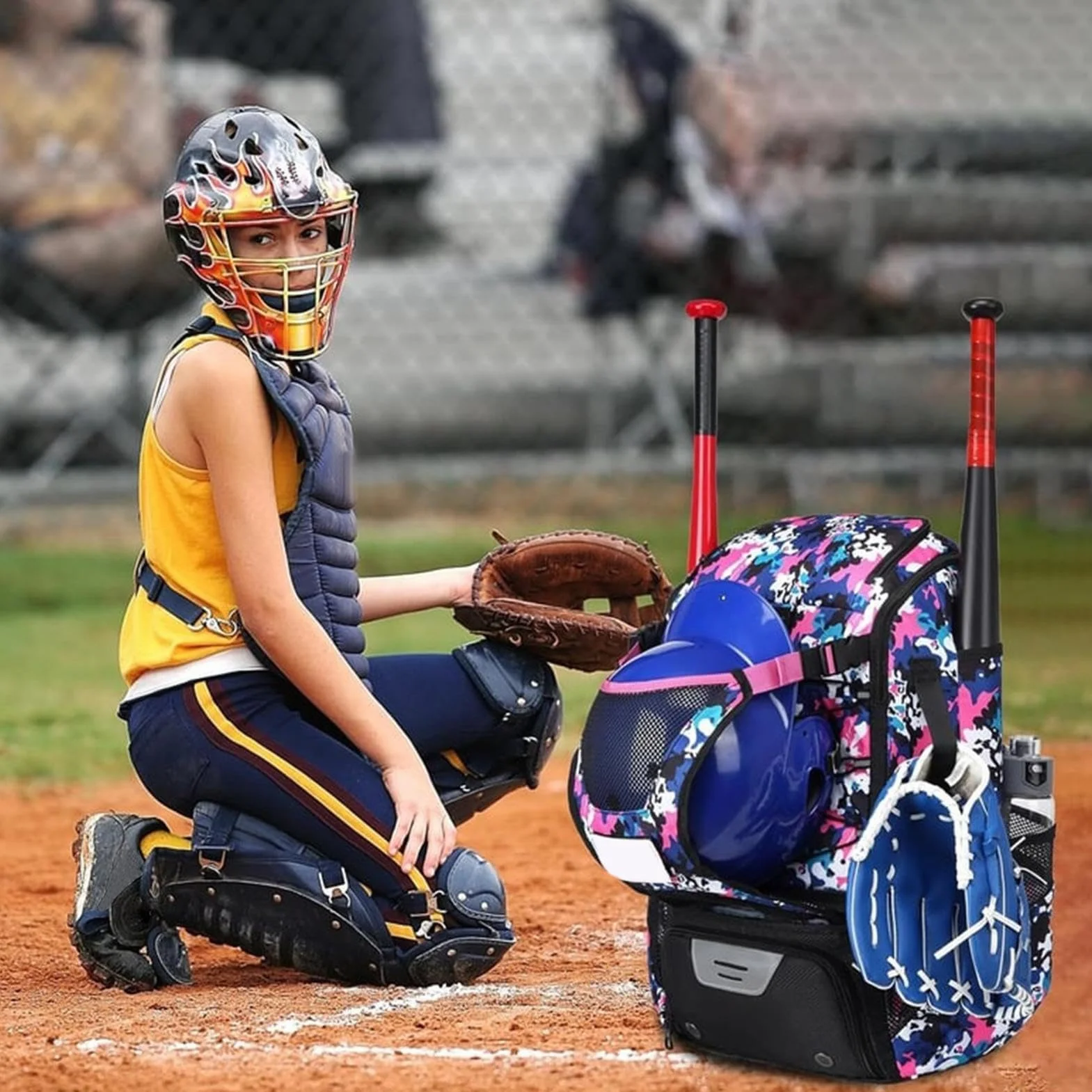 Mochila Bate Béisbol Equipamiento Softbol Deportiva Ligera Gancho Compartimento Zapatos Gran Espacio Casco Guantes