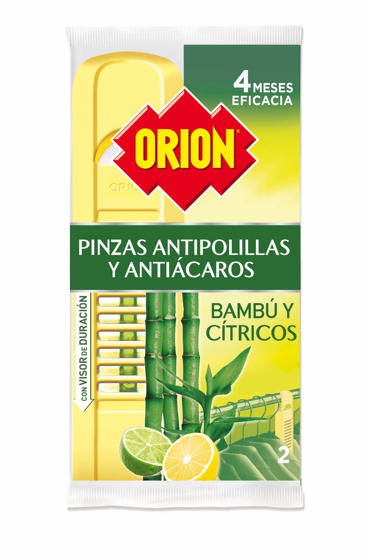 ORION Protección Total - Pinzas Antipolillas para Armarios, Aroma Bambú y Cítricos, 2 Unidades