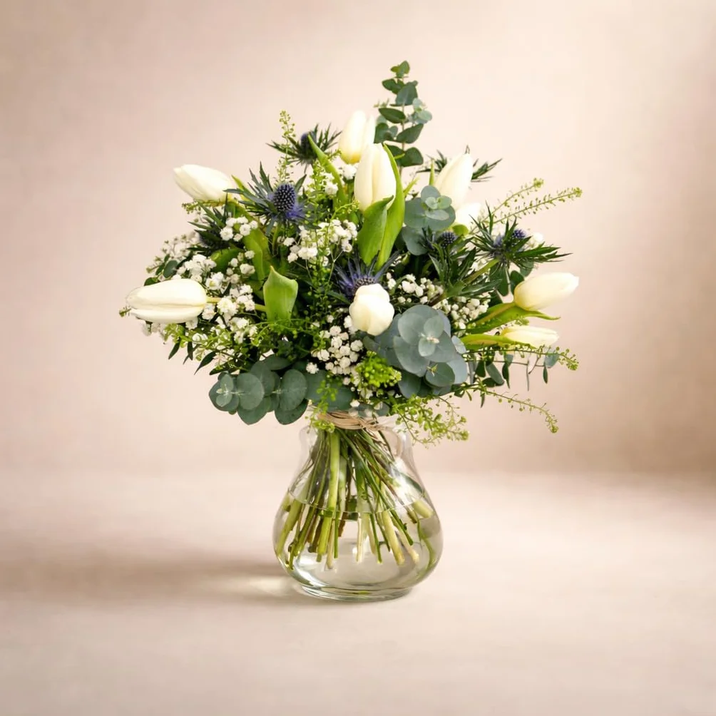 FLORES SOLIDARIAS - Ramo De Tulipanes Naturales - Ramo De Flores - Tulipanes con Cardo - Ramos De Flores Naturales A Domicilio - Regalos San Valentin - Envio 24H