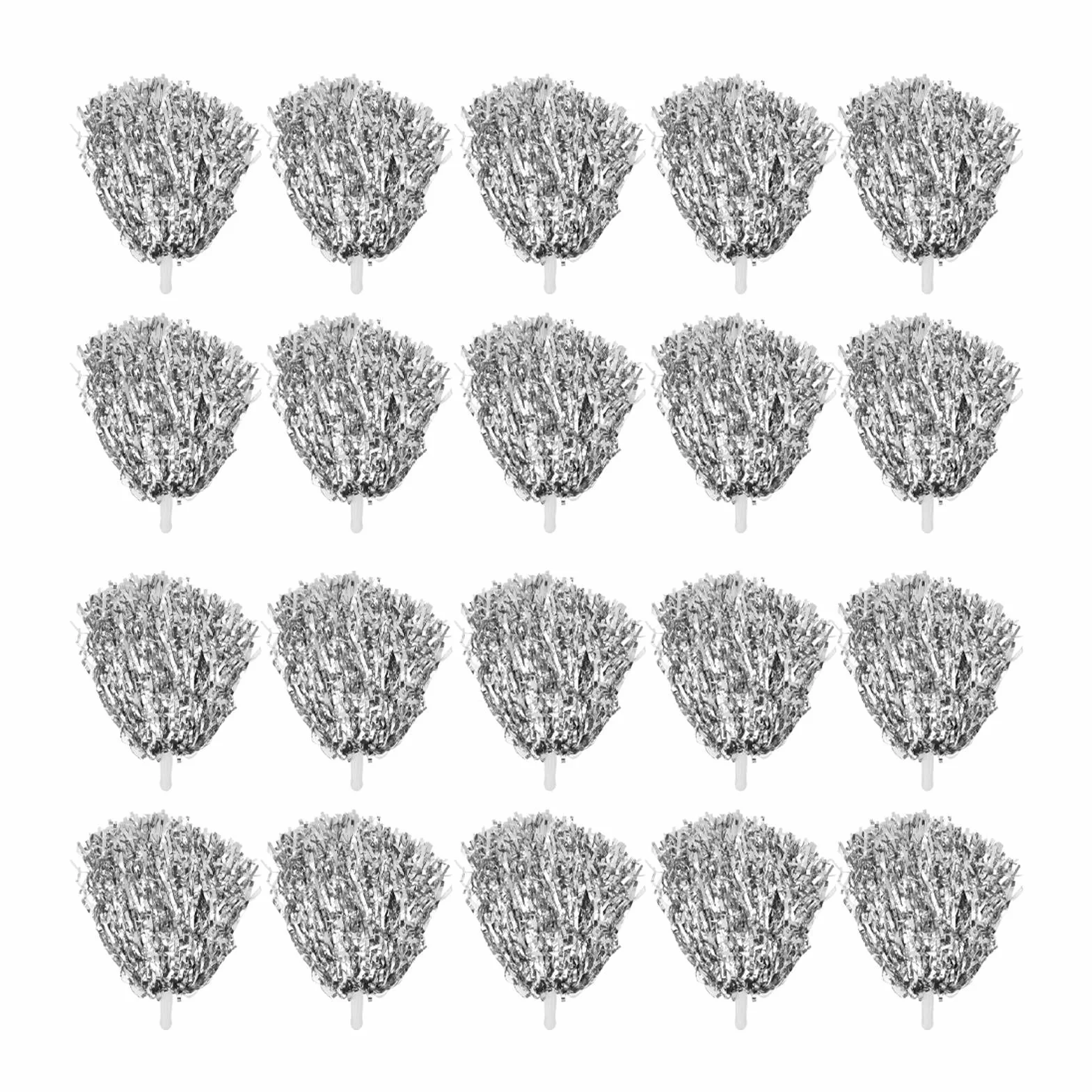 Wisecoco Pompones de Animadora, Lámina Metálica 3,3 Pulgadas con Asas, Plateado