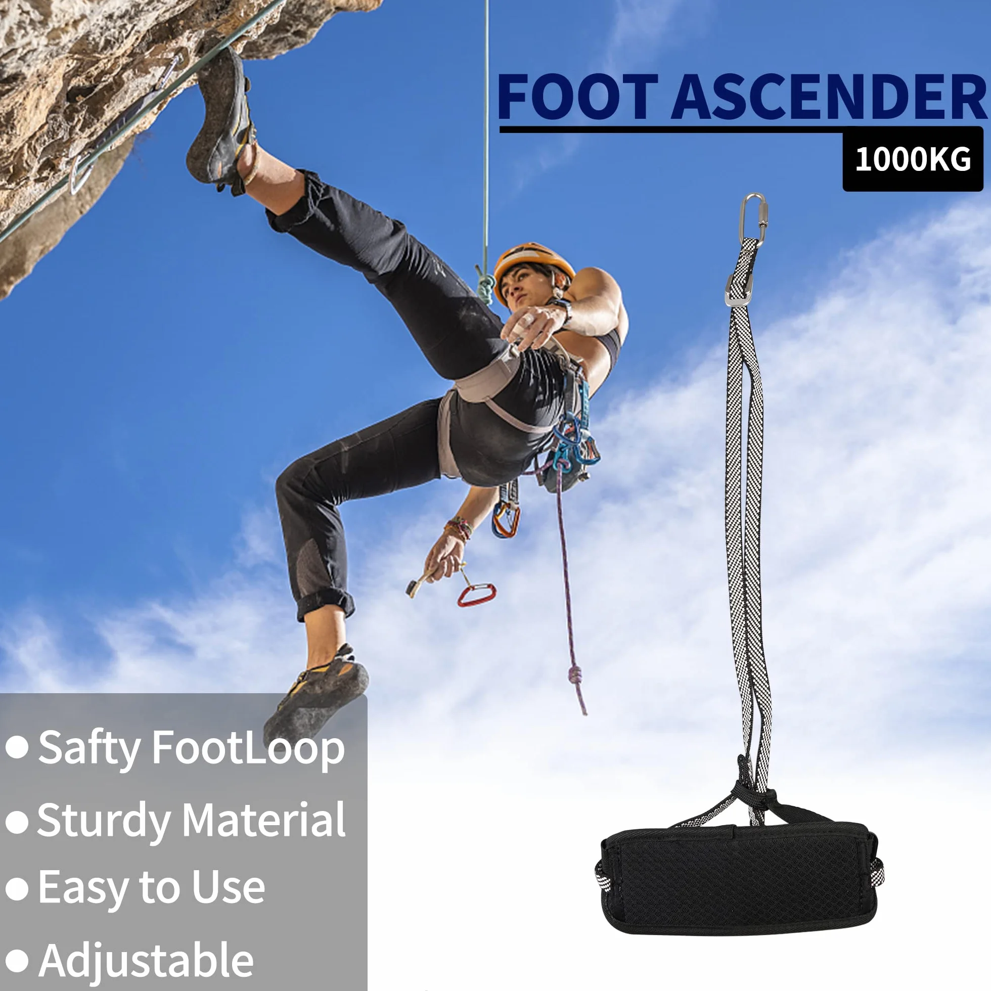 SOB Ascender de Escalada Foot Loop Ajustable Cuerda de Eslinga Reforzado para Montañismo Espeleología