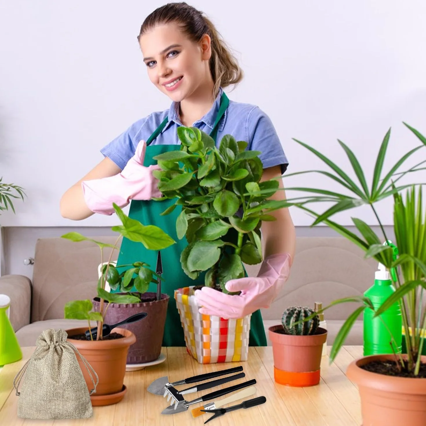 13 Piezas Kit Jardineria, Kit Bonsai con Bolsa Almacenamiento, Herramientas Bonsai, Herramientas Jardineria, Bonsai Kit Adecuado para Interior y Exterior Plantar Flores Trasplantar y Aflojar Tierra