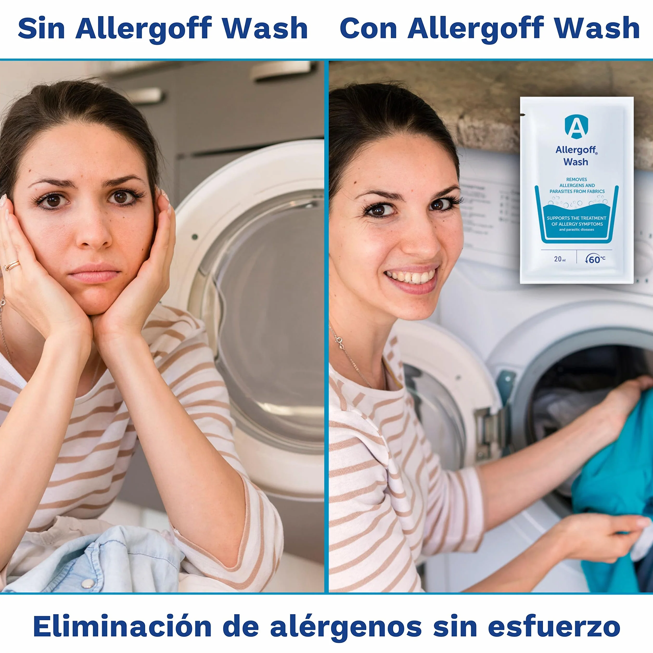 Allergoff Detergente para Ácaros, Pulgas, Piojos y Chinches - Aplicación Previo al Lavado - Complemento para Spray de Ácaros para Colchones (6 Gel de 20ml) (el empaque puede diferir)