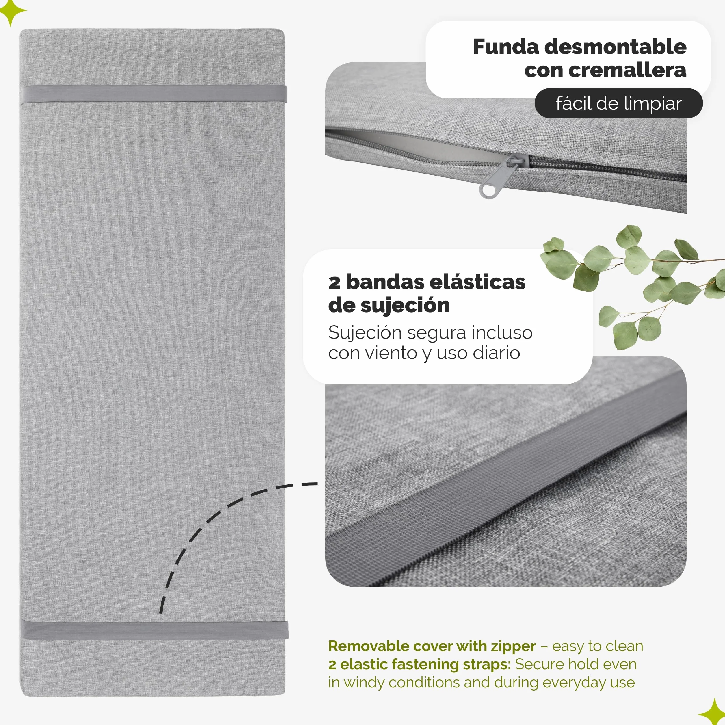 Garronda Cojín Impermeable para Banco 100x40 cm Aprox 4 cm Grosor Asiento Exterior para Banco de jardín y Columpio Acolchado Resistente UV con Cintas Gris Claro GD-0220