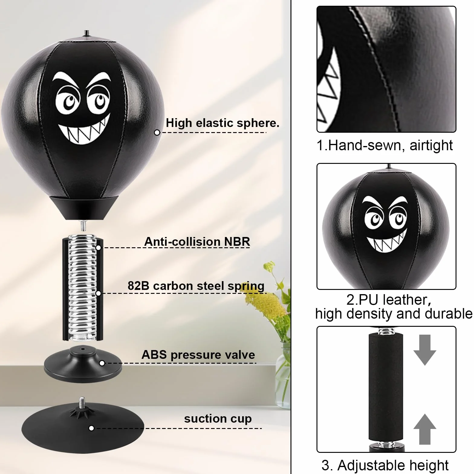 Mesa de Punching Ball, Saco de Boxeo de Escritorio con Ventosa Súper Fuerte, Antiestrés