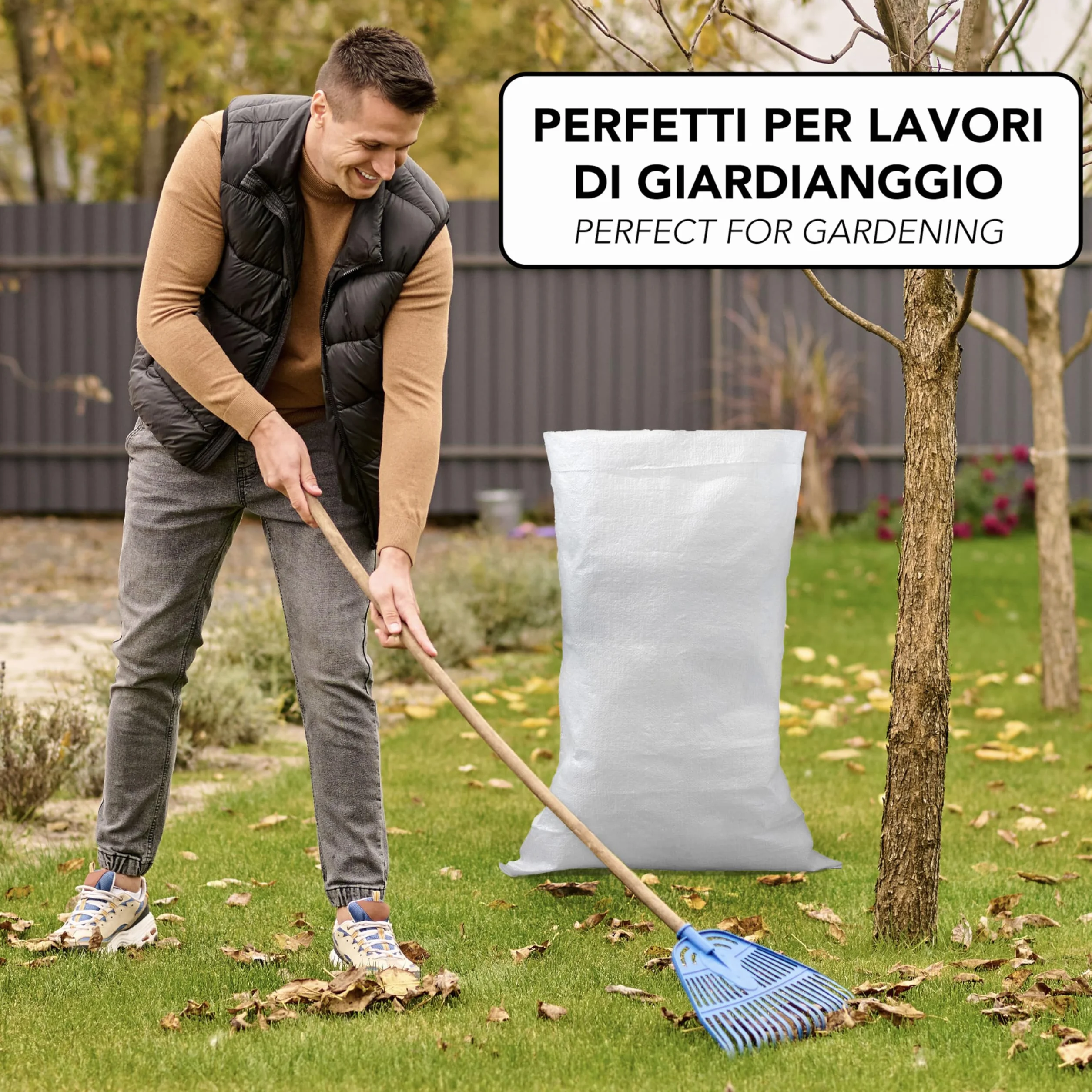 IPEA 5x Bolsas Grandes de Polipropileno 105 x 55 cm - Bolsa Multiusos para Embalaje, Jardín, Verduras, Arena, Escombros, Bricolaje - Contenedor de Objetos - Blanco - 5 Piezas