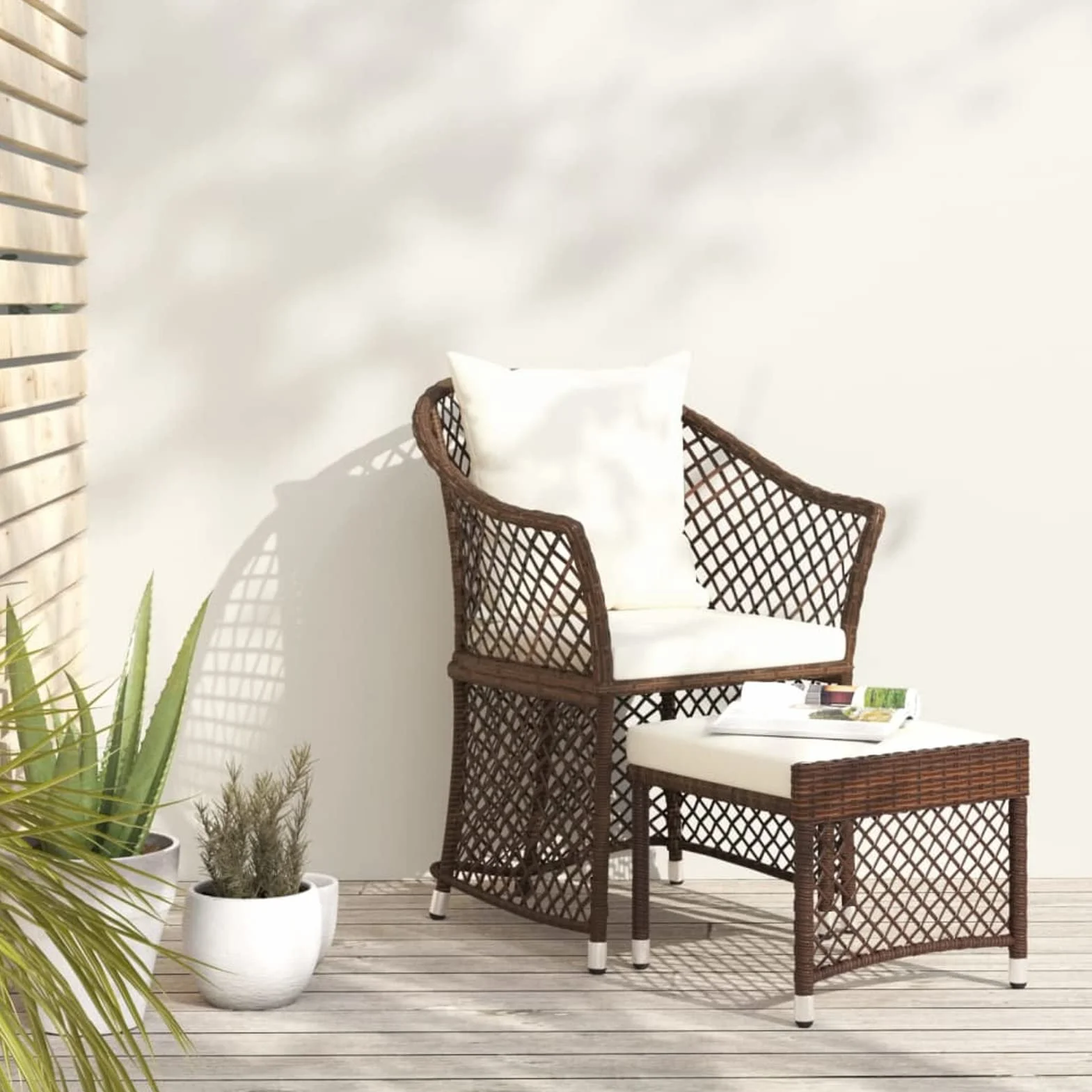 ARKEM Set Muebles de jardín 2 Piezas y Cojines mobiliario Jardin y terraza Exterior Muebles terraza Exterior Mueble Jardin ratán sintético marrón