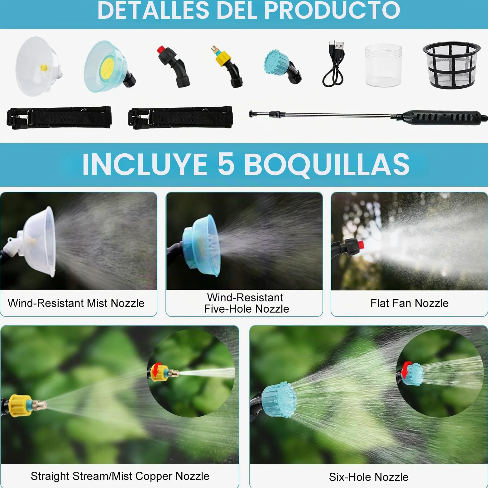 Nikou Pulverizador Electrico de Mochila 12L, Sulfatadora Bateria Pulverizadors Plantas Recargable con 5 Boquillas, Varilla Retráctil, USB, Pulverizador a Presión para Jardín Huerto Riego