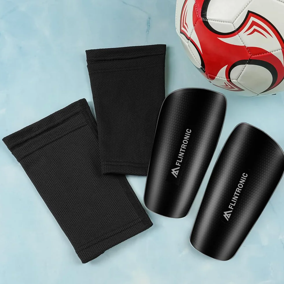 flintronic Espinilleras de Fútbol para Niños, Calcetines con Mangas Altas Elásticas, Doble Capa