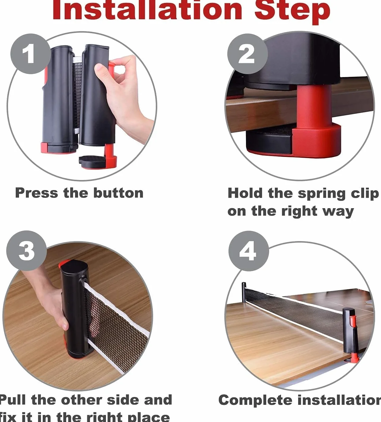 Red de ping pong retráctil portátil Sportout para mesa de ping pong, escritorio, cocina o comedor, negro/rojo