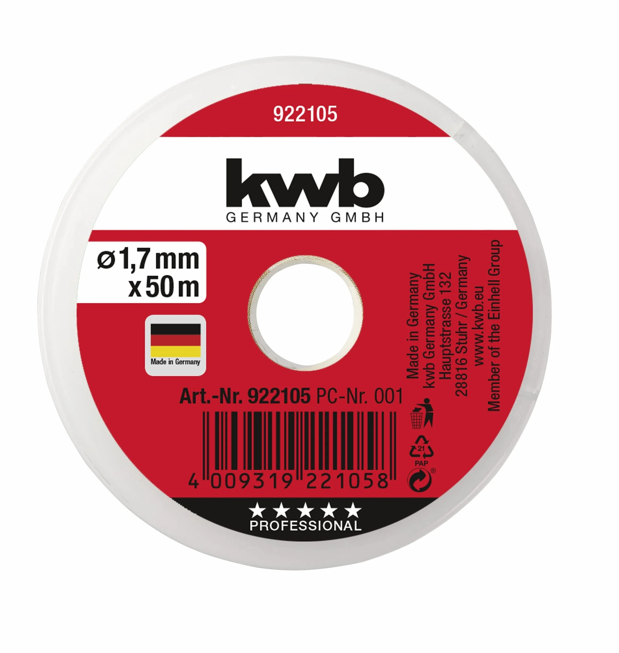 Kwb 9221-05 - Cable de albañil de 50 m, 1,7 mm, Blanco,