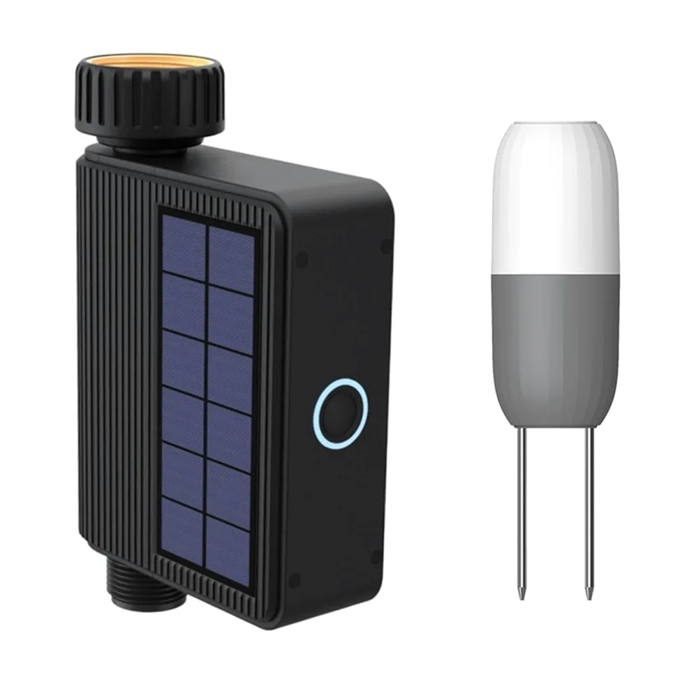 Regadera Solar WIFI, Aspersor Inteligente con Temporizador para Jardín con Sensor de Humedad y Temperatura del Suelo, Herramienta de Riego Automático de Flores