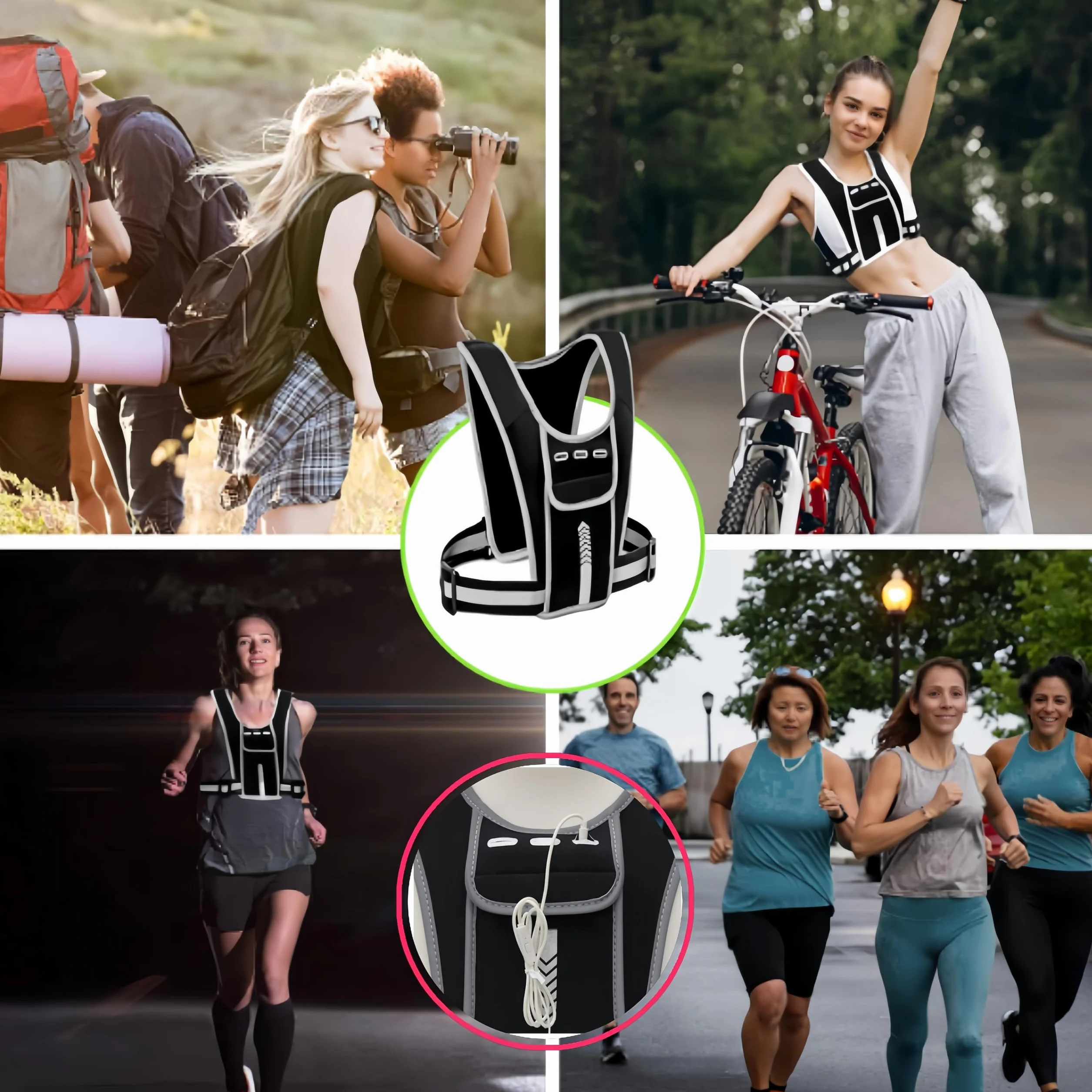 Chaleco reflectante para correr ajustable con soporte para móvil hombre mujer