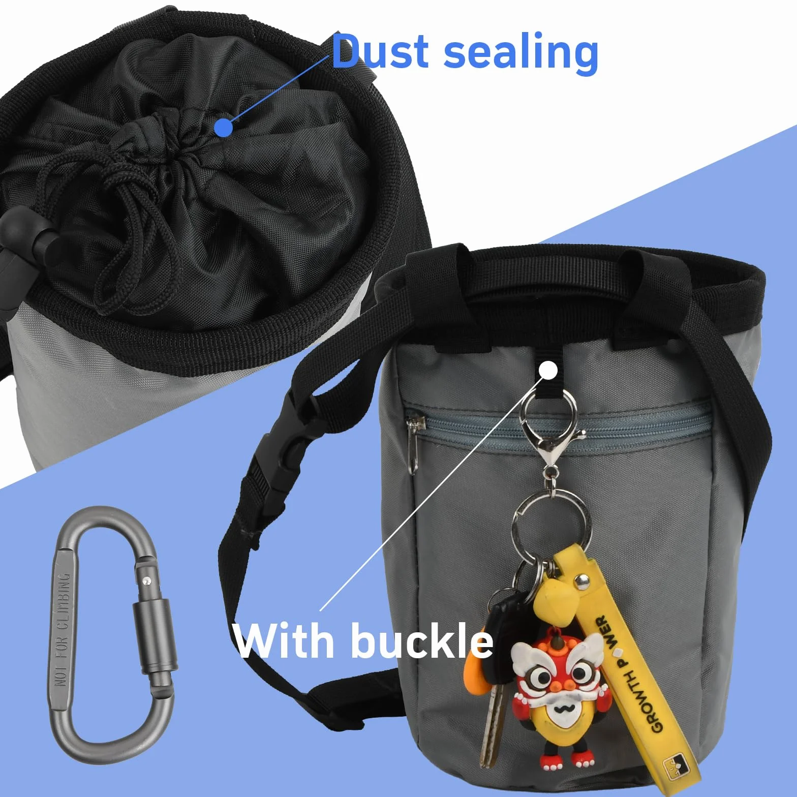Bolso de Tiza para Escalada con Mosquetón Cremallera, Bolsa de Tiza Ripstop de Gran Capacidad para Bouldering Alpinismo Gimnasia