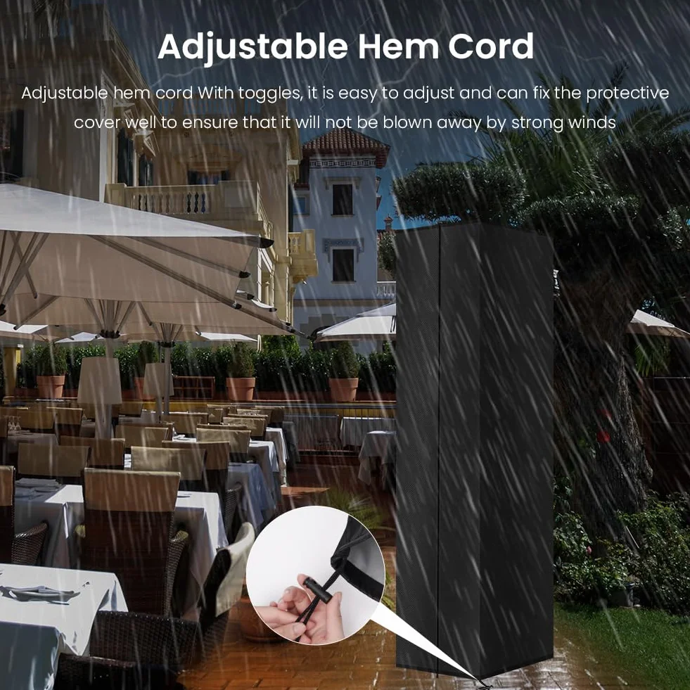 AOOWU Funda Protectora para Calentador de Terraza, 210D Cubierta del Calentador Oxford con Cordn y Cremallera Larga, Impermeable Cubierta Protectora para Estufas de Terraza Piramidales(221X61X53CM)