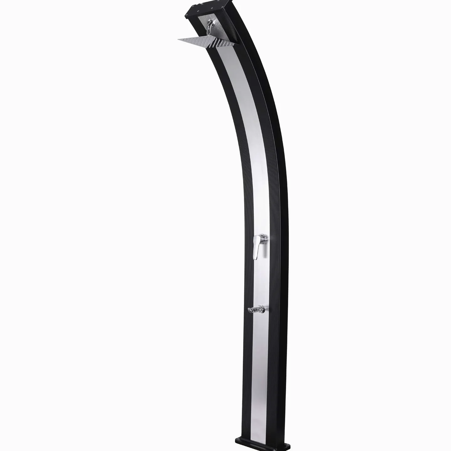STEINBACH Ducha Solar Slim Line Duo – 049048 – Práctica Ducha de jardín en Aspecto de Acero con depósito de Aluminio de 40 l y Cabezal de Ducha autodescalcificador, 2,25 m de Altura