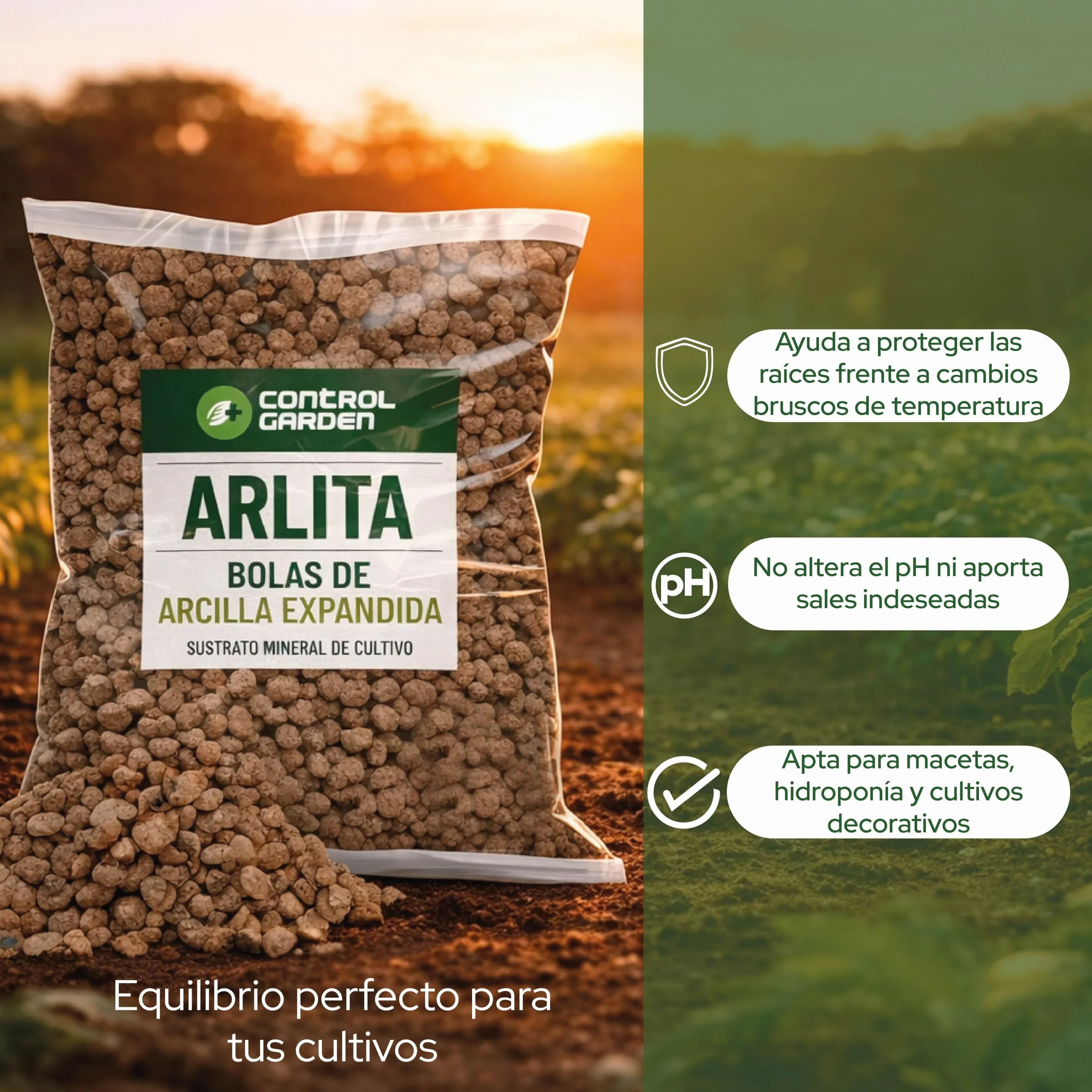 CONTROL GARDEN Arlita 20L | Bolas de Arcilla Expandida | Drenaje para Macetas, Cultivos y Plantas | Fabricado en España