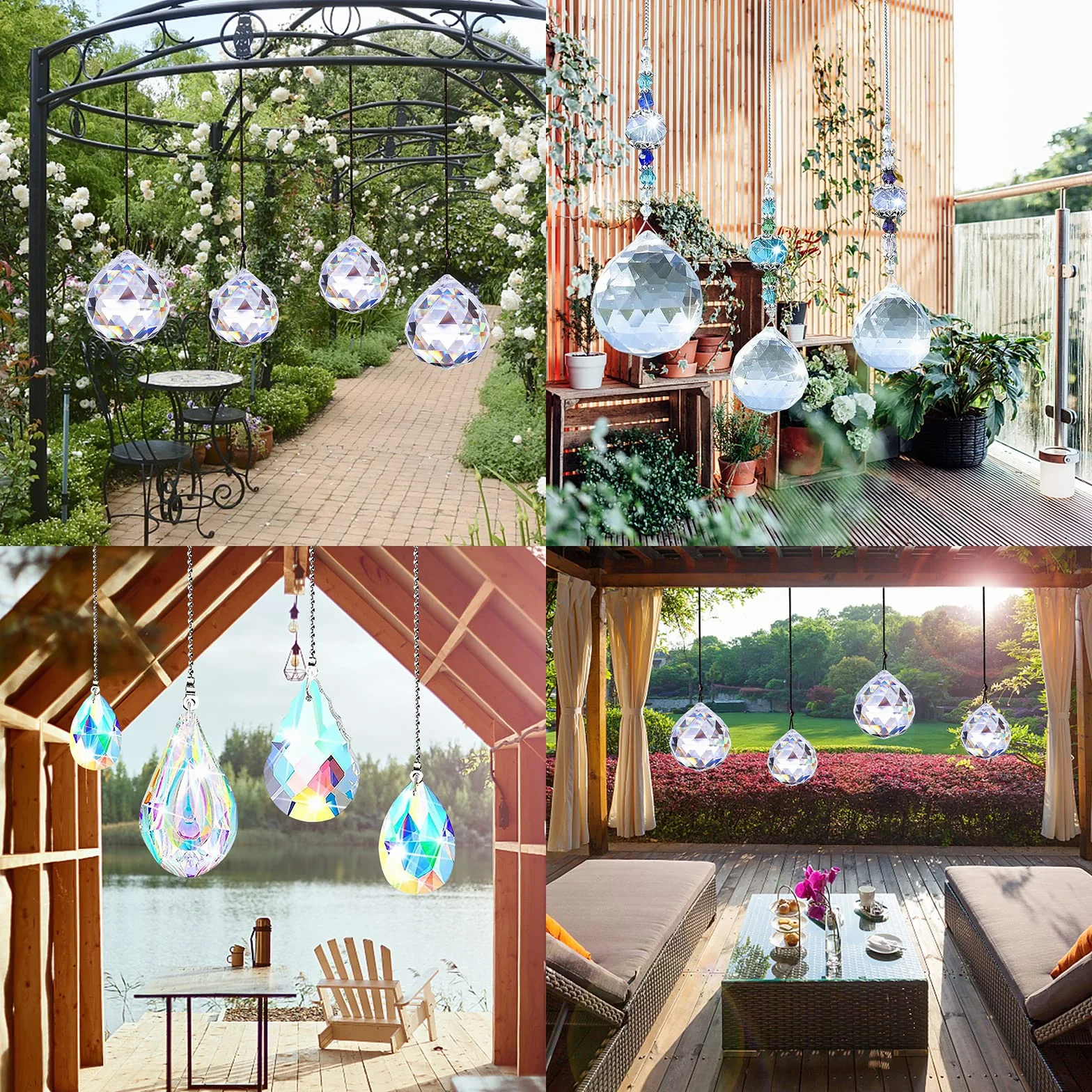 4 colgantes decorativos de cristal, arco iris, atrapasueños de cristal, decoración de prisma, bola de cristal, cristales como decoración, adorno colgante de cristal para el hogar, oficina, jardín