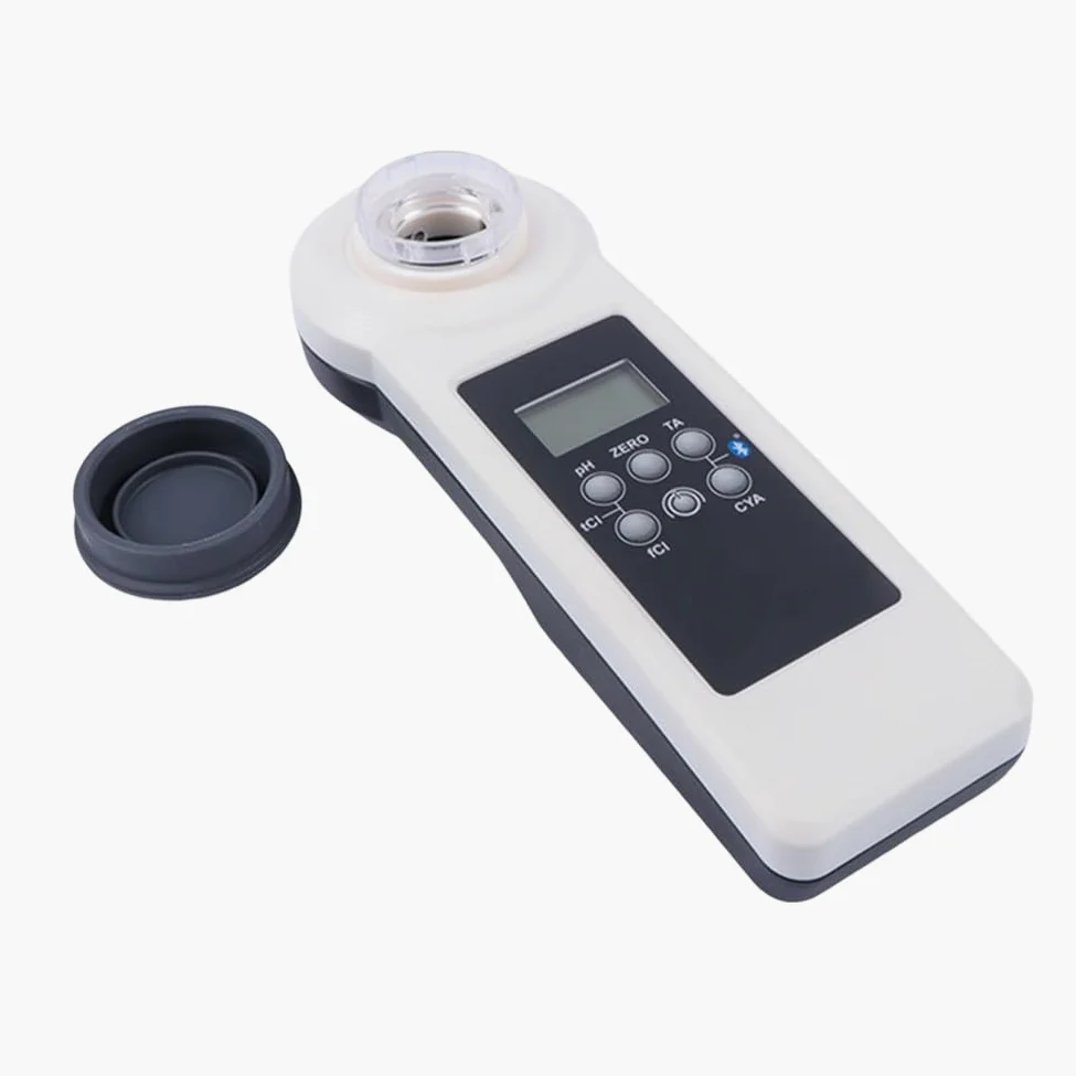 ZYWUOY Fotómetro de mano para pruebas de calidad del agua de piscina y spa. Mide 10 parámetros incluyendo pH, bromo, dureza de calcio, clasificación IP68