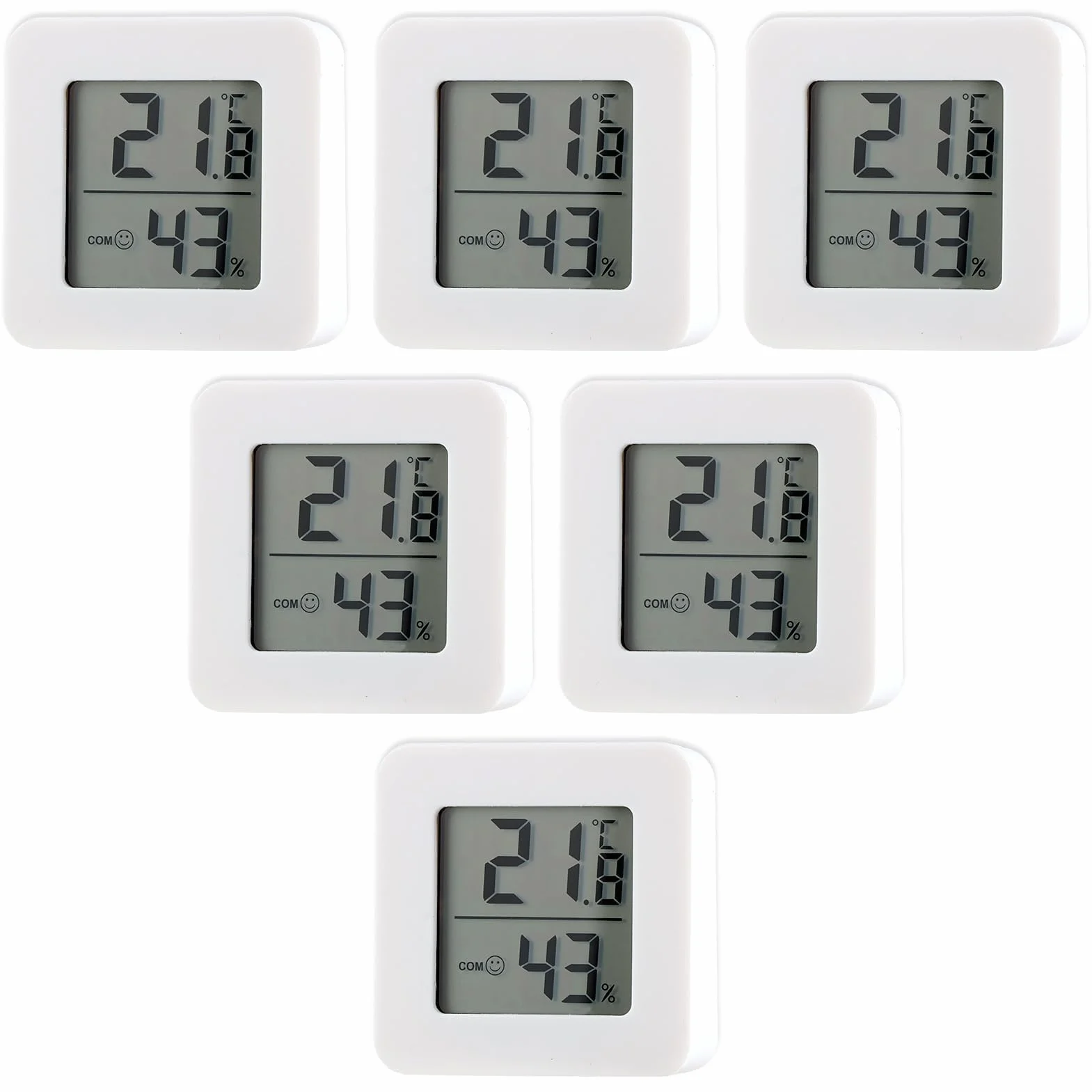 Lote de 6 termómetro interior digital con higrómetro digital, mini medidor de temperatura y humedad para casa, LCD grande, indicador de confort, termómetro digital casa preciso para oficina y hogar