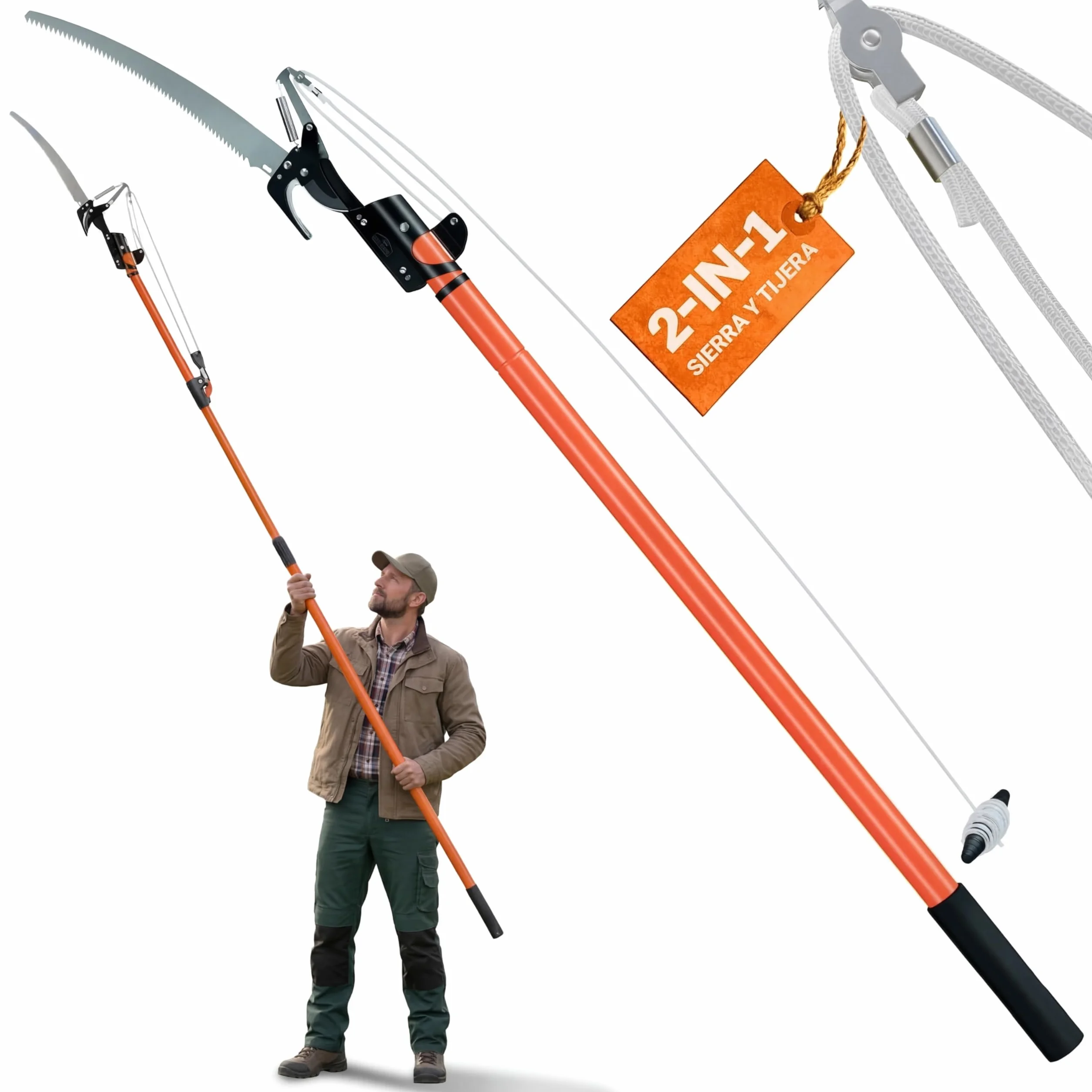 DEUBA® Tijeras de Podar Telescópica Sierra Podadora de altura 2en1 4 Metros Corta Ramas Gruesas Árboles Setos Serrucho Herramientas de Jardinería