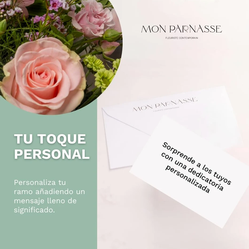 Mon Parnasse - Ramo de Flores Naturales con Dedicatoria, Incluye Tarjeta Personalizada, Set Alimento Floral, Envoltorio Elegante, Regalo, Sutileza y Aroma - Armonia