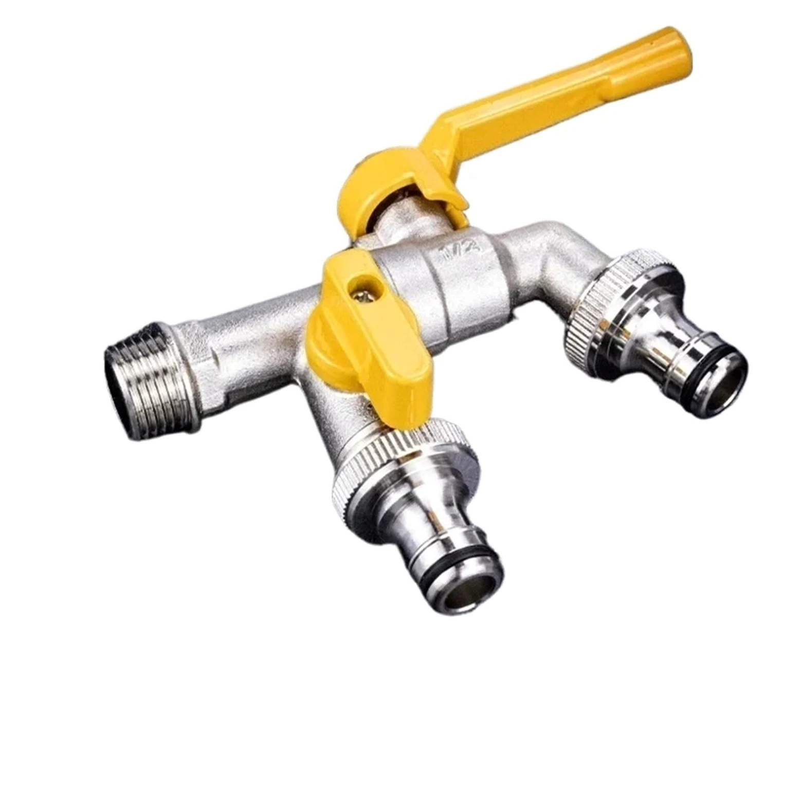 CMBSSTFC Grifo Todo el Agua del Grifo de Cobre para Interiores y Exteriores en Dos Salidas 4 Puntos Anticongelante Patio Jardín Doble Flor (C)