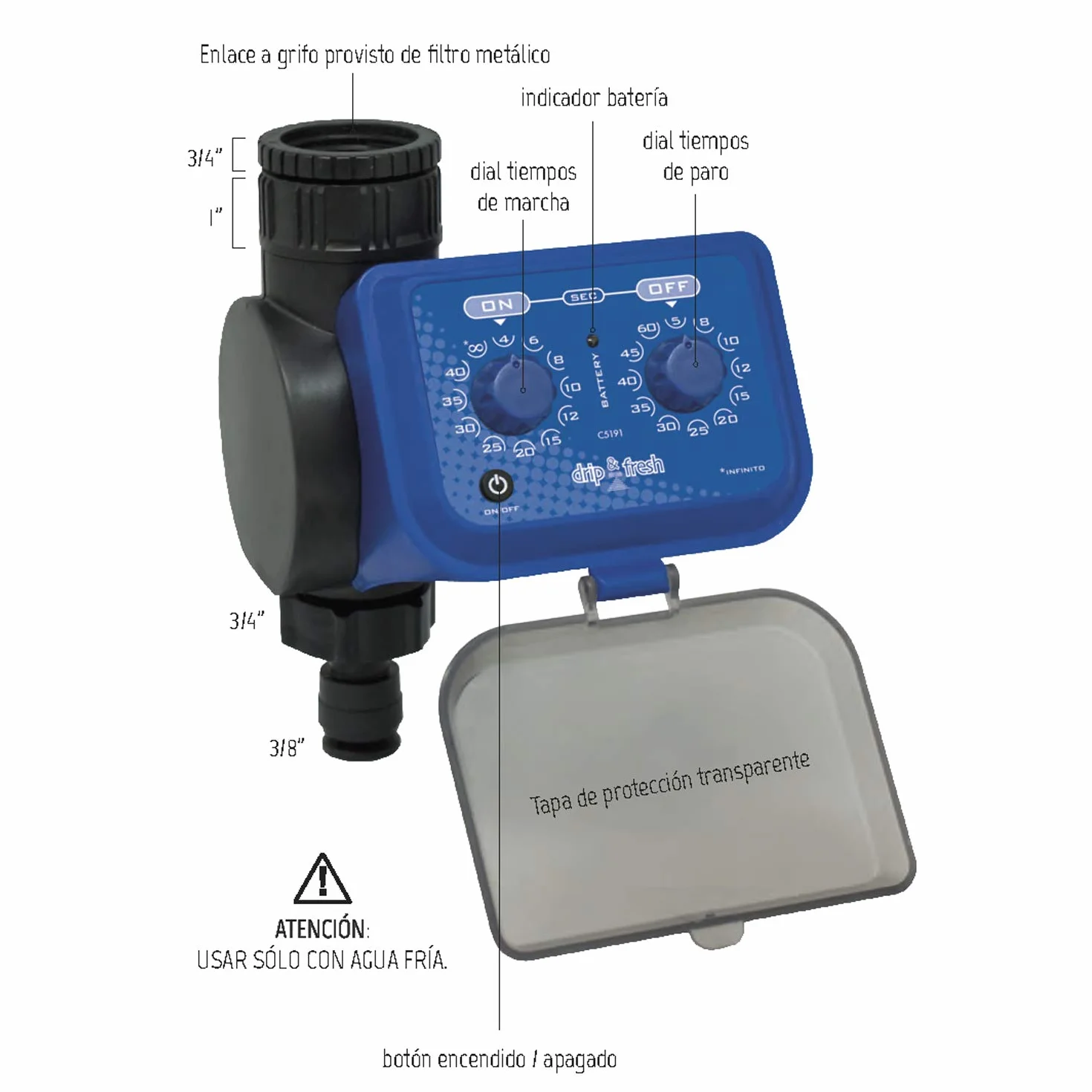 ALTADEX - Drip & Fresh C5191 - Programador de Nebulización por Segundos - Apertura y Cierre por Membrana, Color Azul