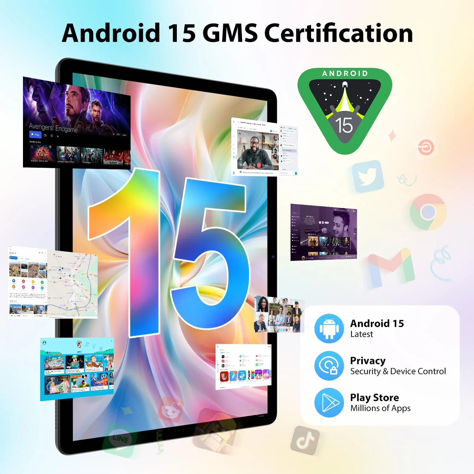 Tablet 11 Pulgadas 36GB RAM 512GB ROM Android 15 4G LTE 5G WiFi 2000x1200 Octa-Core 9580mAh Negro