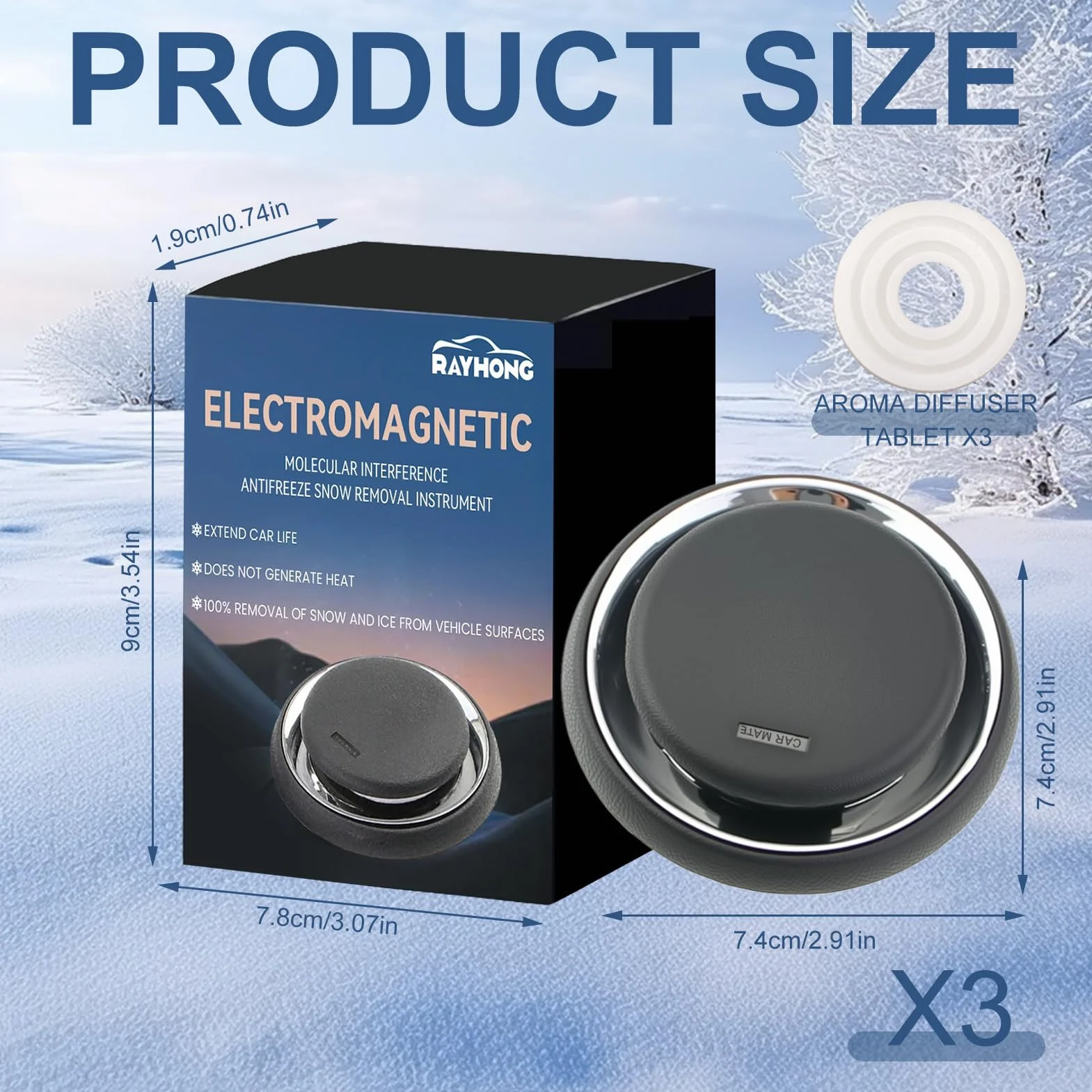 3 piezas Descongelador electromagnético para derretir hielo, quitanieves electromagnético para coche, desempañador electromagnético para coche, desempañador electromagnético para quitar nieve