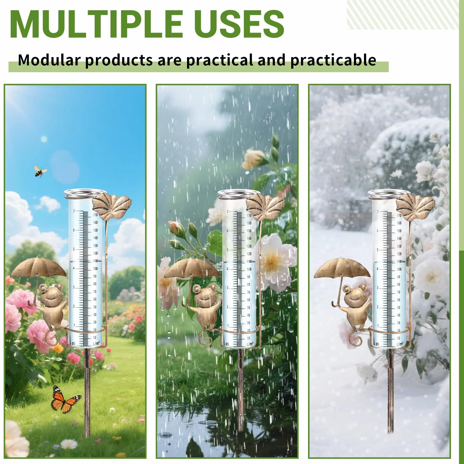 Pluviómetro para Jardín Pluviómetro para Decoración de Jardín Resistente a Las Heladas Regalo para los Amantes de la Jardinería. para Patio, Terraza, Césped, Paisajismo(Rana)
