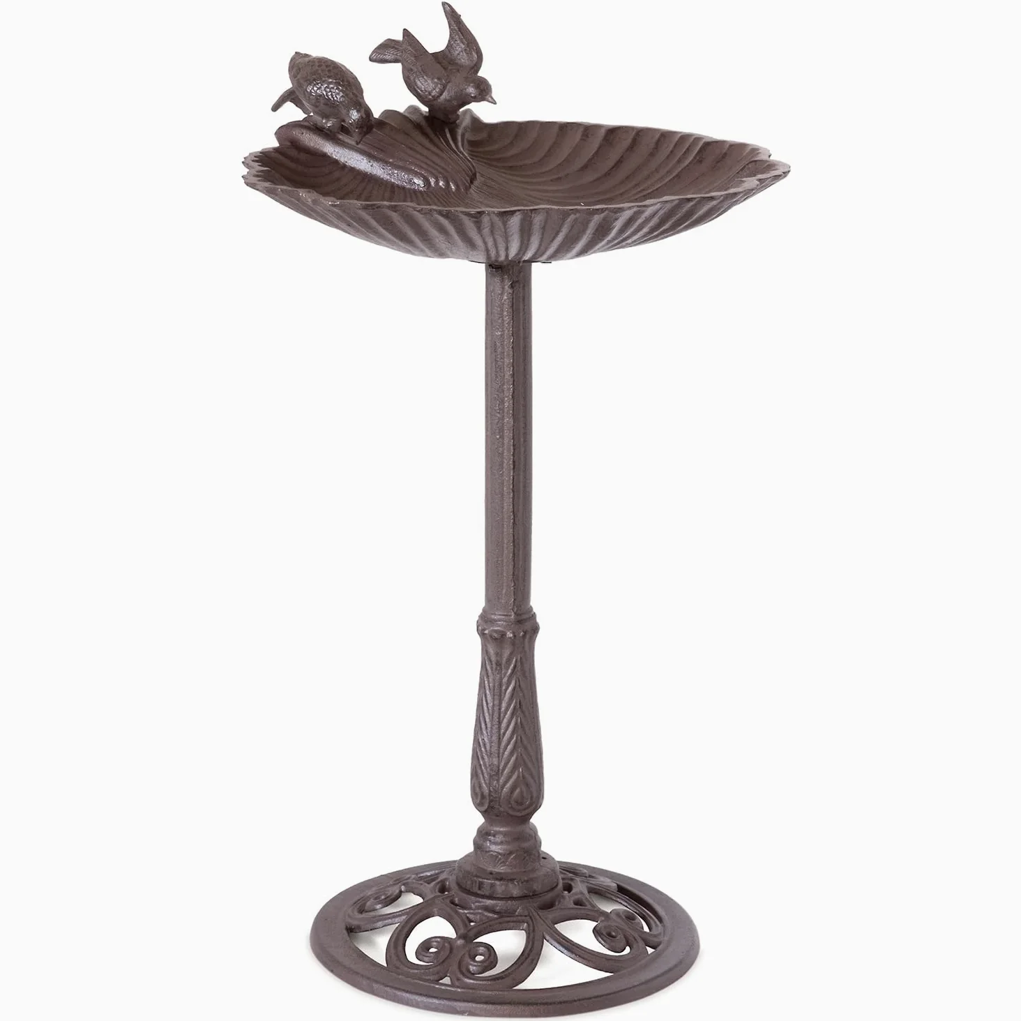 Moritz Bebedero para pájaros, 78 cm de alto, color marrón, hierro fundido, bebedero para pájaros para jardín, baño de pájaros con soporte, diseño antiguo