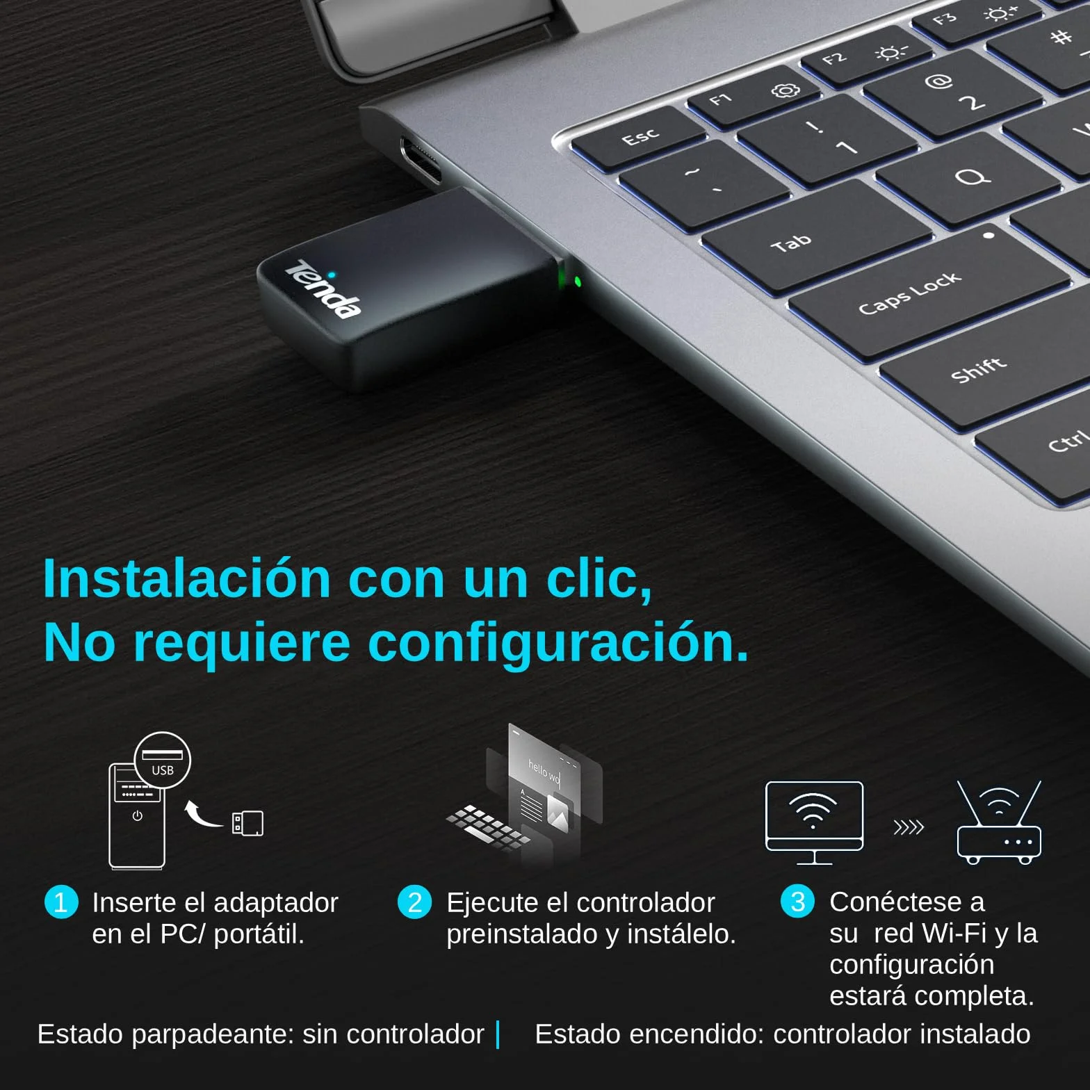 Tenda AX900 U11 Adaptador WiFi USB WiFi 6 Doble Banda 5GHz 2.4GHz Compatible con Windows 11/10/7