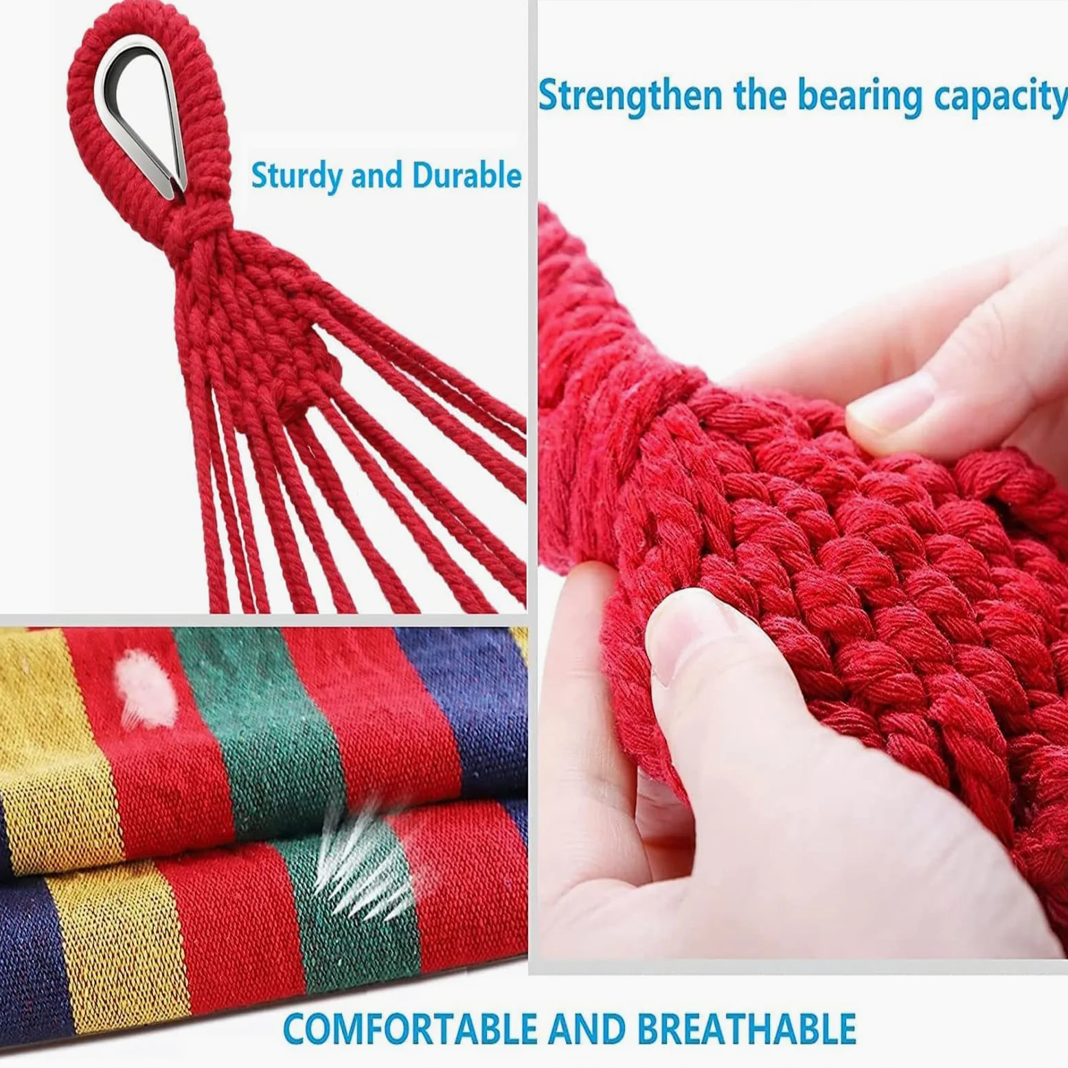 HUHJYUGE Hamaca Colgante Doble, Hamaca Jardin Colgante, Hamaca Colgante Camping, con Bolsa de Almacenamiento, Correas de Fijación y Mosquetones, para Senderismo Al Aire Libre (B 260x150cm)