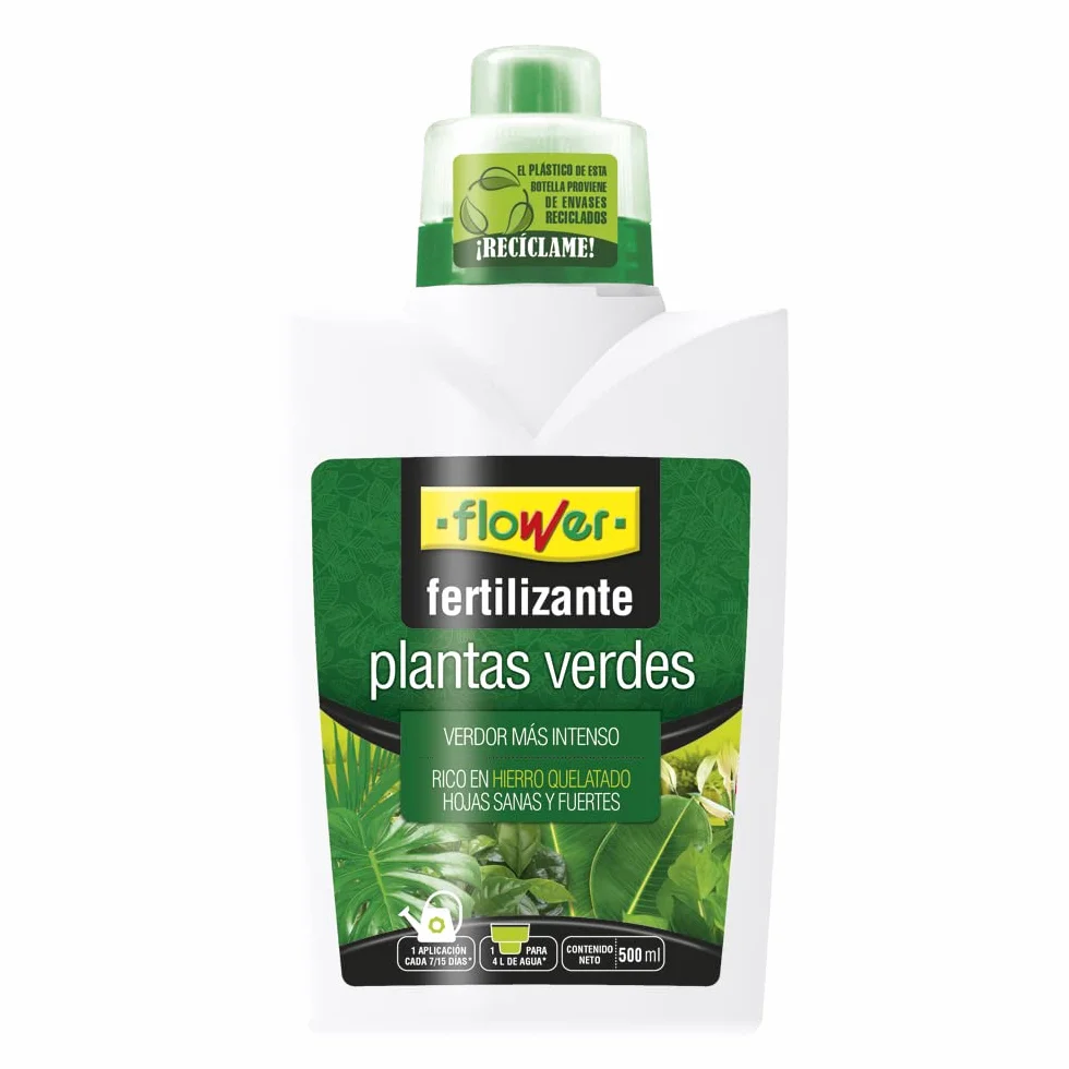 Flower - Abono Líquido 10533 para Plantas Verdes | 500 ml para Mayor Verdor | Hierro Quelatado para Hojas Sanas y Fuertes | Ideal para Kikuyu y Orquídeas, No aplica color, 10x6.2x19 cm, Abono Líquido