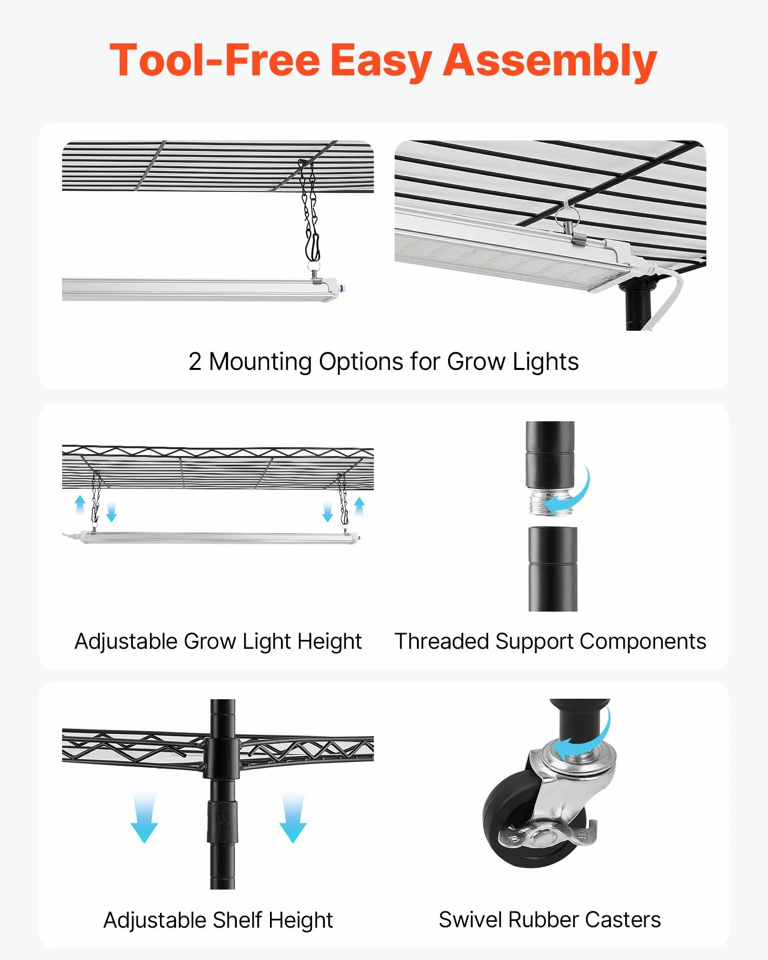 VEVOR Soporte para Plantas con Luz de Cultivo 6 Niveles 180 cm 150 W, Estante para Plantas con Ruedas, Temporizador de 4/9/14 H, 3 Modos de Iluminación, para Crecimiento de Planta, 750x350x1800 mm