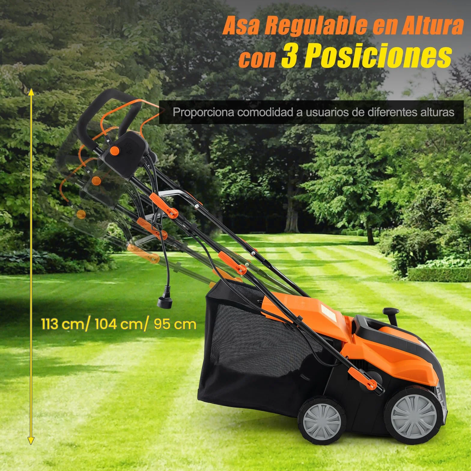 COSTWAY Cortacésped eléctrico 2000W, Cortacésped con Bolsa Recolectora de 55L, Cable y Motor: 3500 RPM, con Ajuste de Altura de 3 Posiciones y de Profundidad de 5 Posiciones (Negro y Naranja)