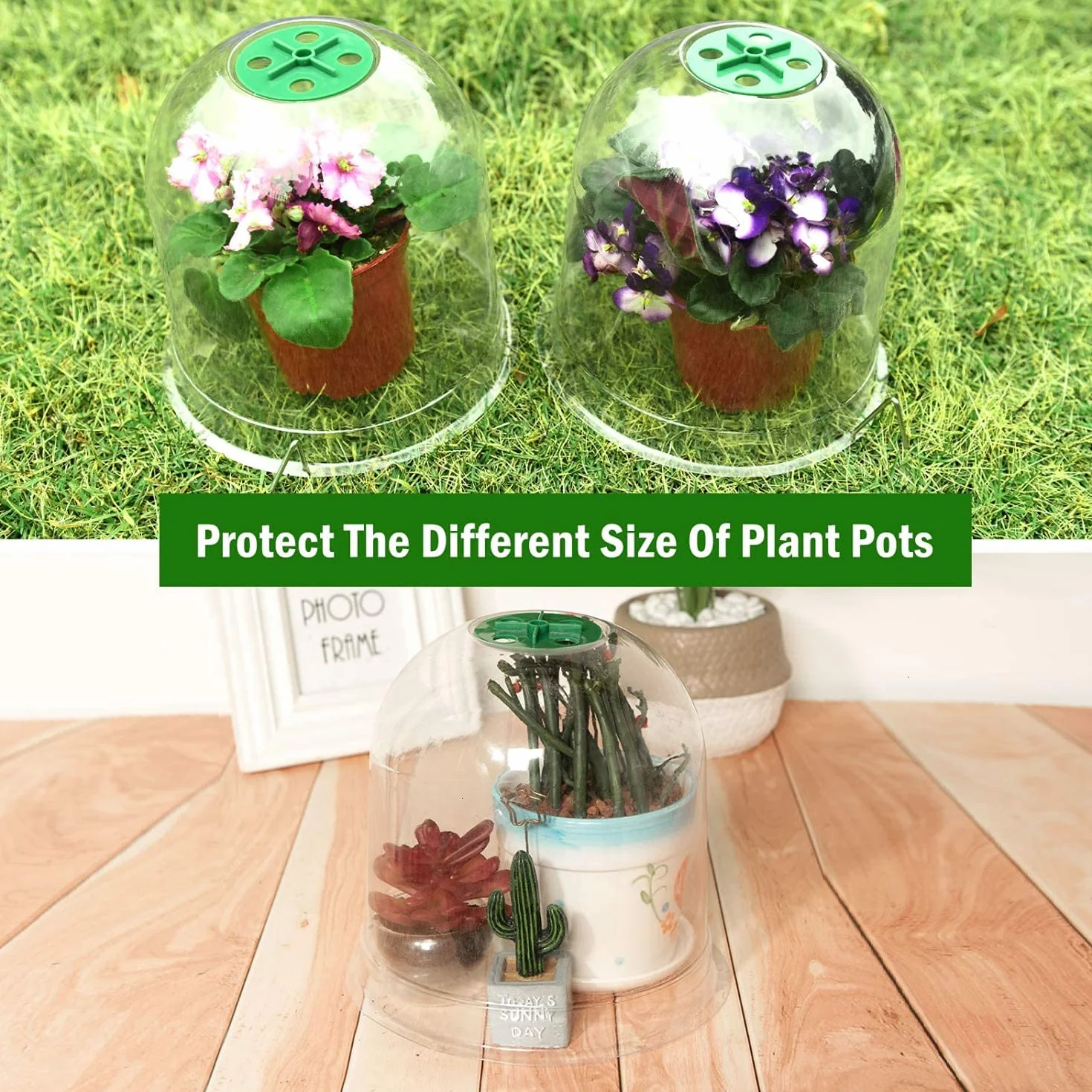 LATERN 6 Piezas Campana de Plantas de Jardín, 26cm x 20cm Cubierta de Campana de Cúpula de Planta Mini Invernadero de Plástico Reutilizable - con 10 Etiquetas para Plantas, 18 Clavijas de Seguridad