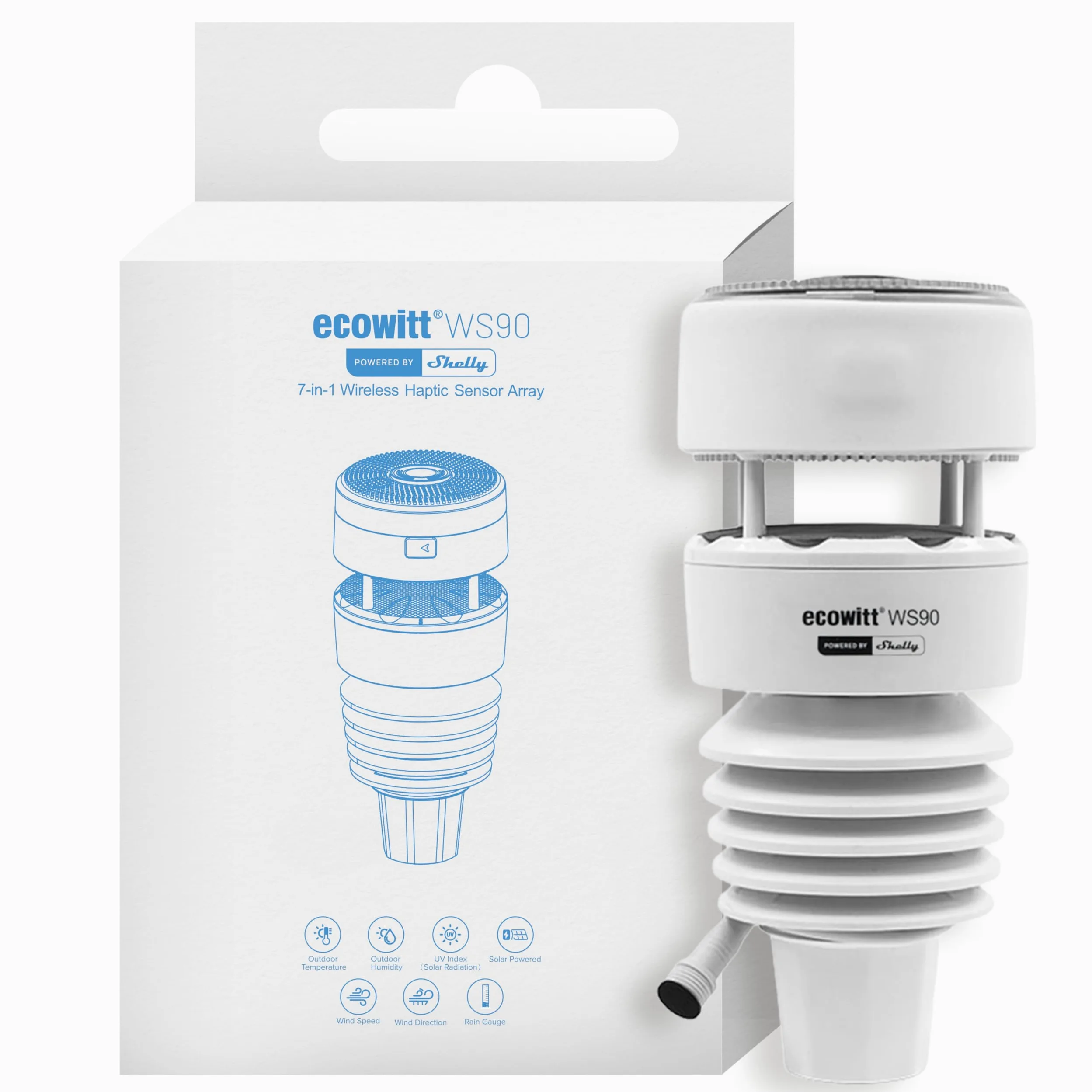 Ecowitt WS90 – Estación meteorológica inalámbrica para exterior, Impulsada por Shelly, Bluetooth y Zigbee, Termómetro e higrómetro, Medición de viento, lluvia, UV, Barómetro, Alimentación solar