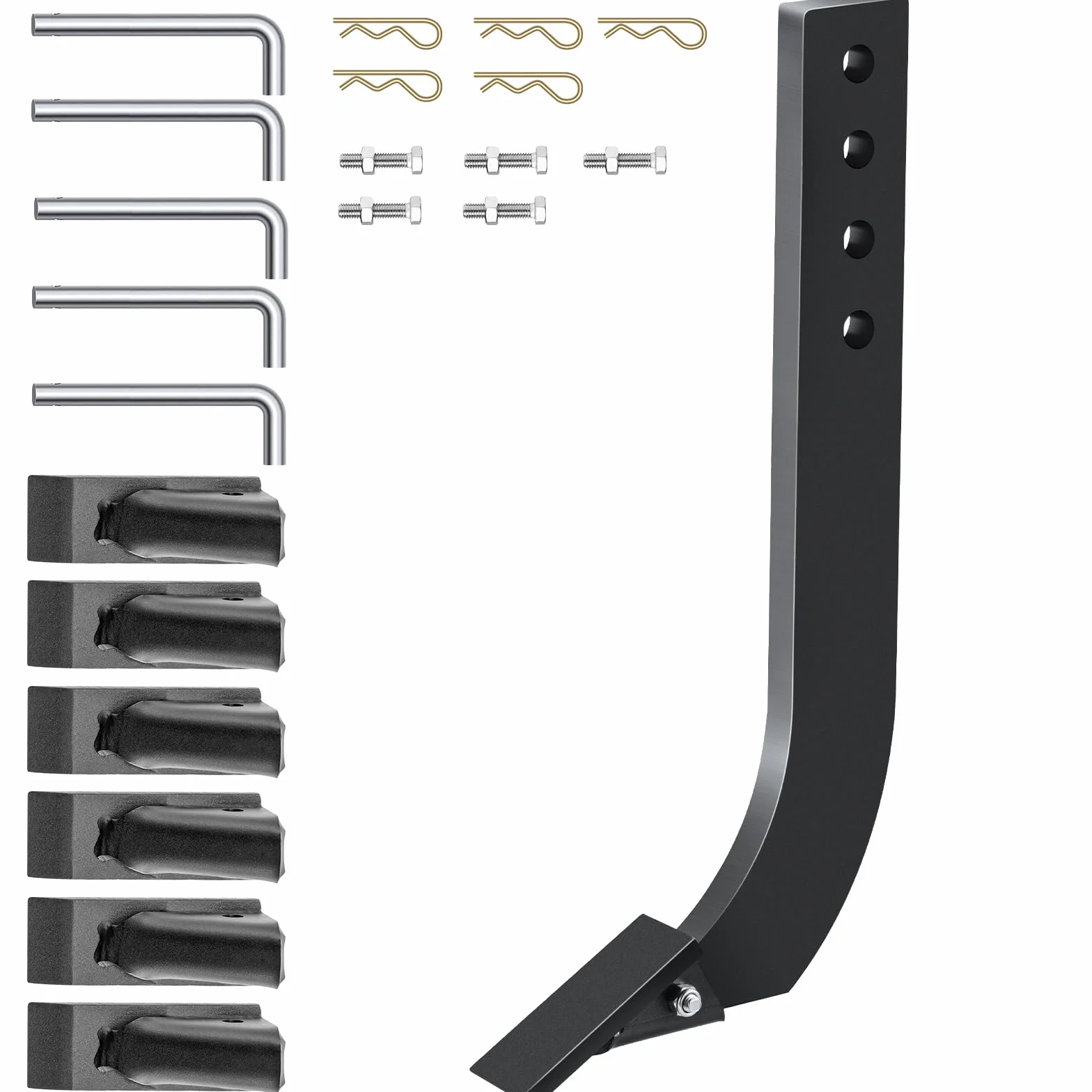 VEVOR 5 PCS Vástago de Hoja de Caja, Vástago Escarificador de 464 mm, Vástago Raspador de Caja de 4 Agujeros, Vástago Desgarrador con Dientes y Pasadores Cónicos Extraíbles, Conjunto de Vástagos
